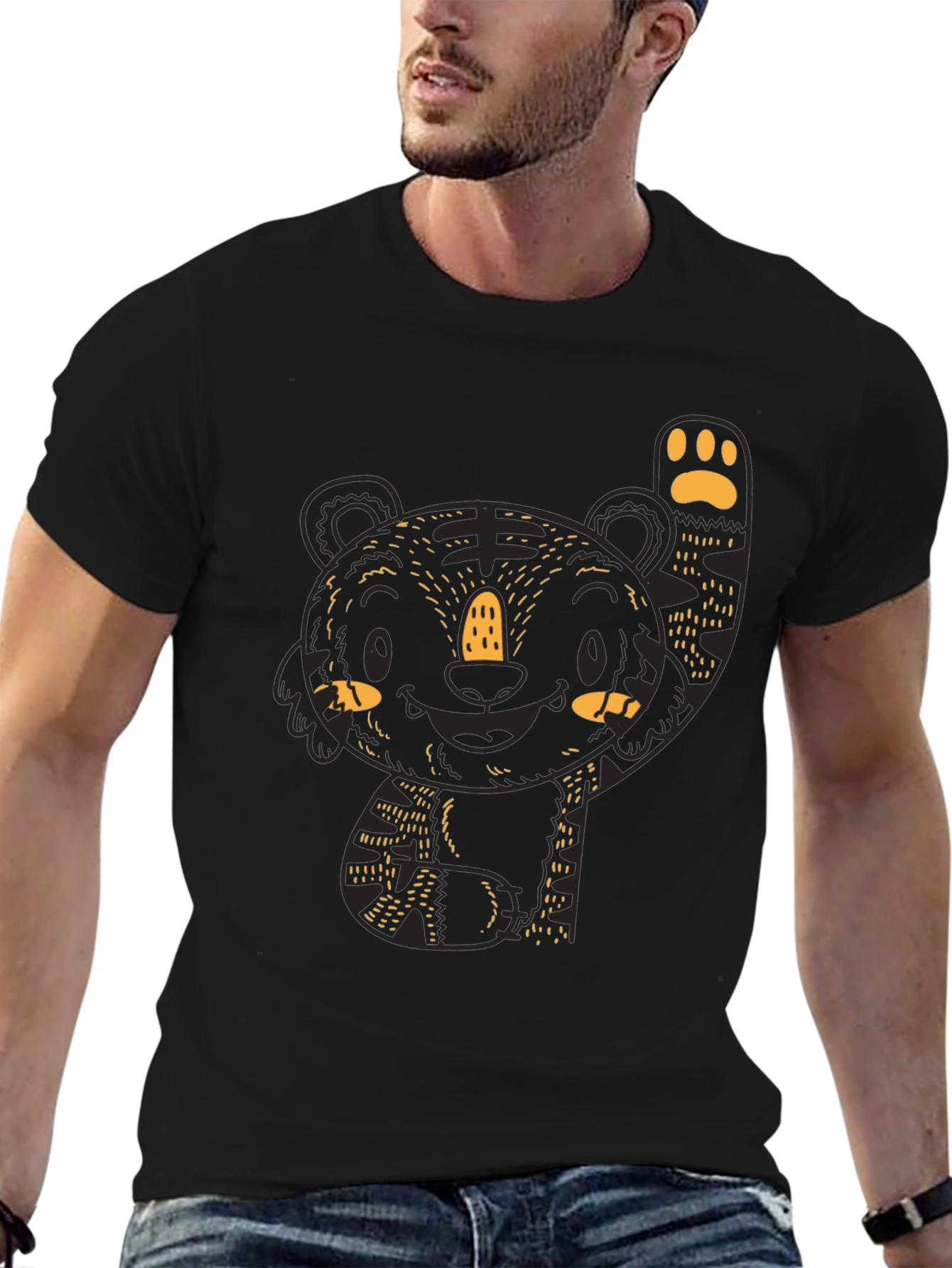 Cute Tiger Graphic Black Tee