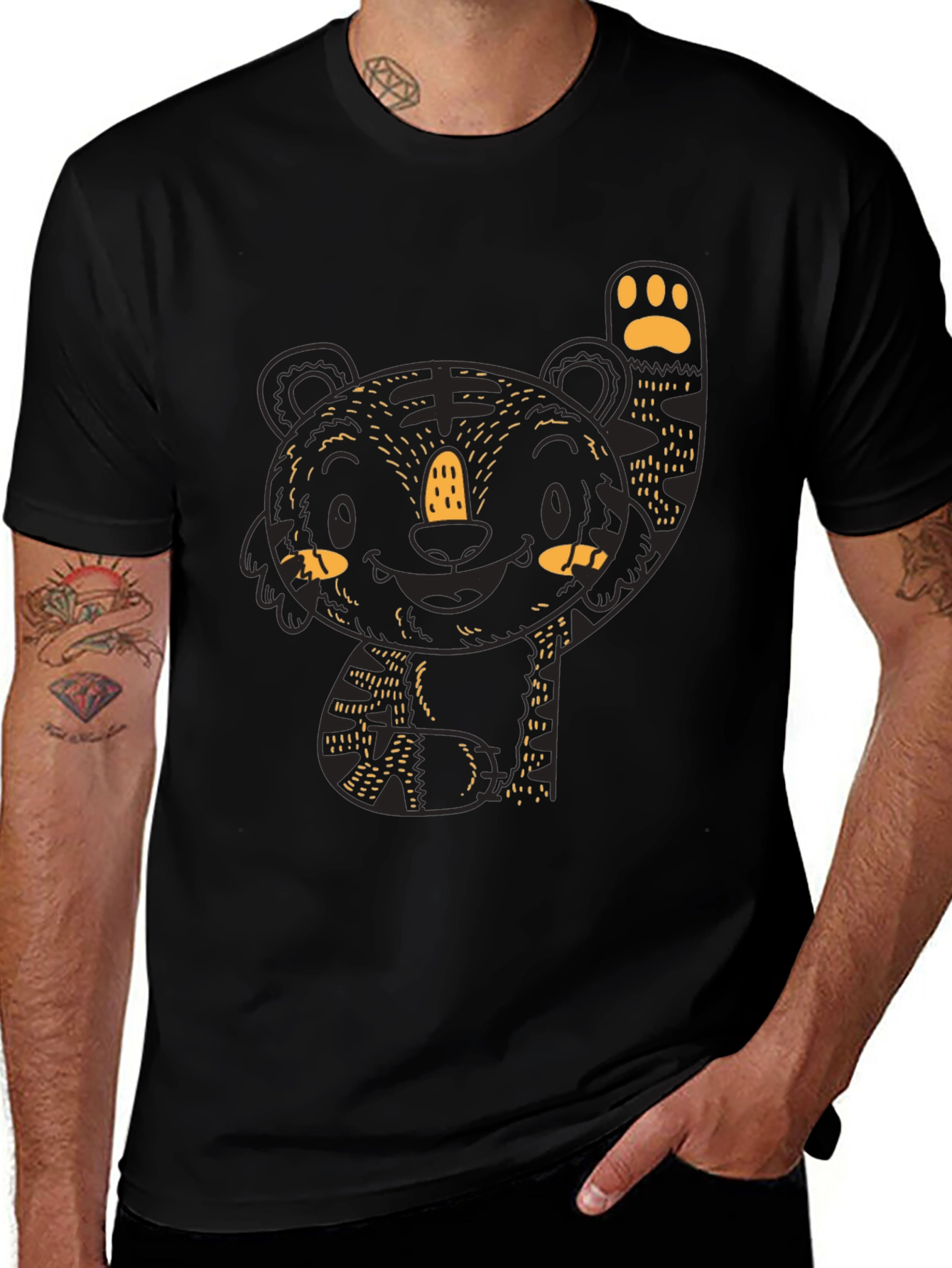 Cute Tiger Graphic Black Tee