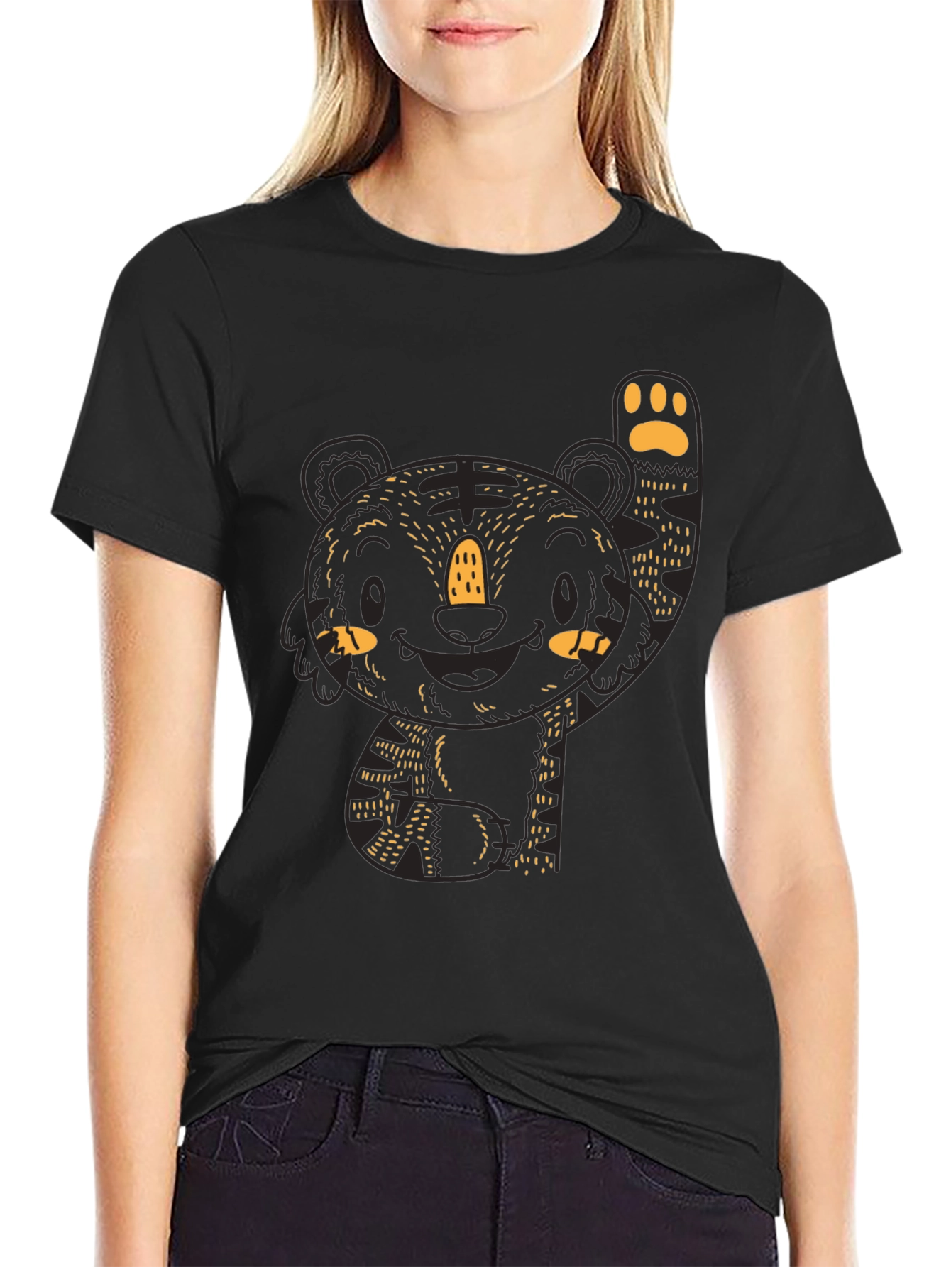 Cute Tiger Graphic Black Tee
