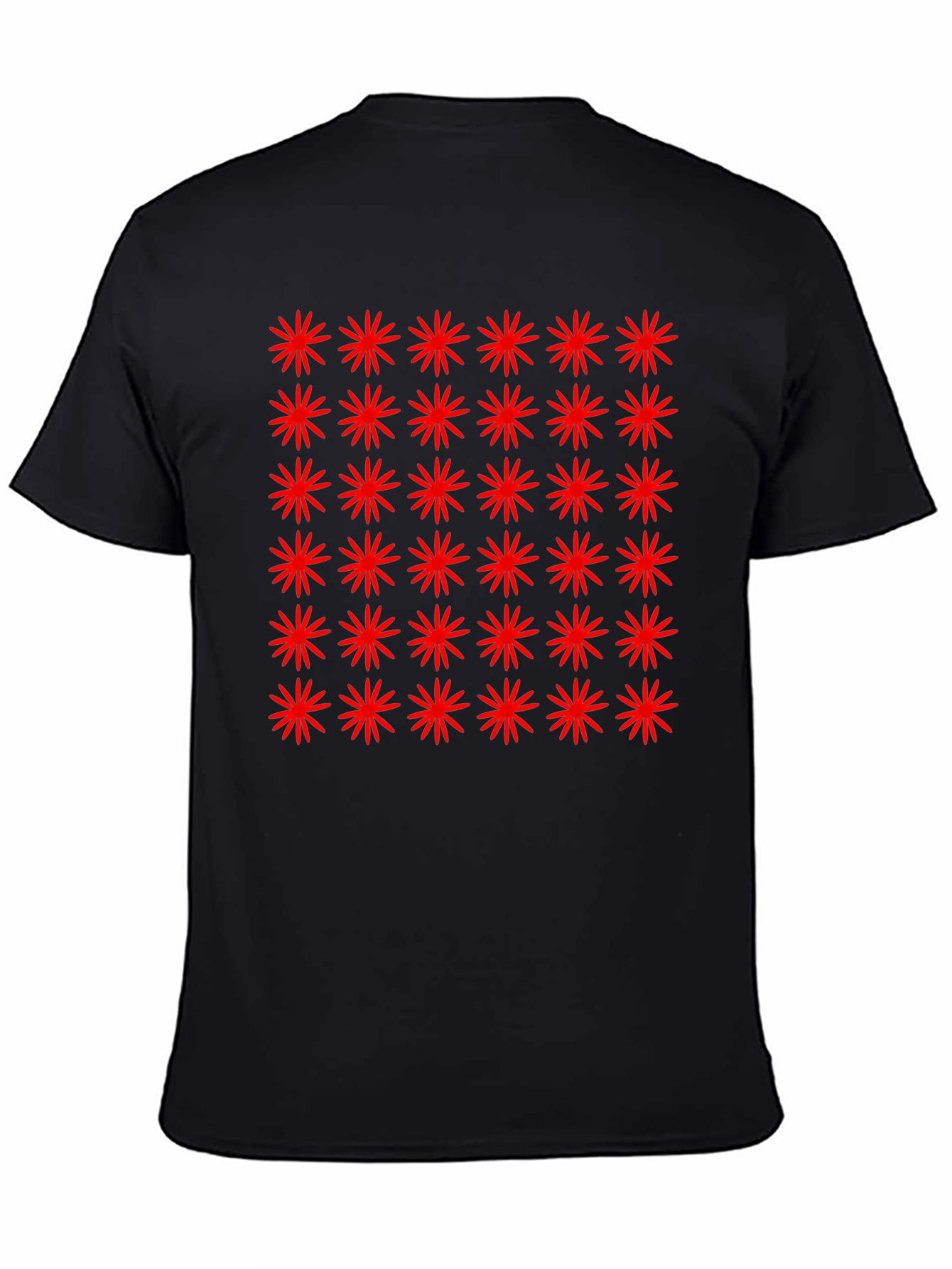 Red Starburst Pattern Black T-Shirt