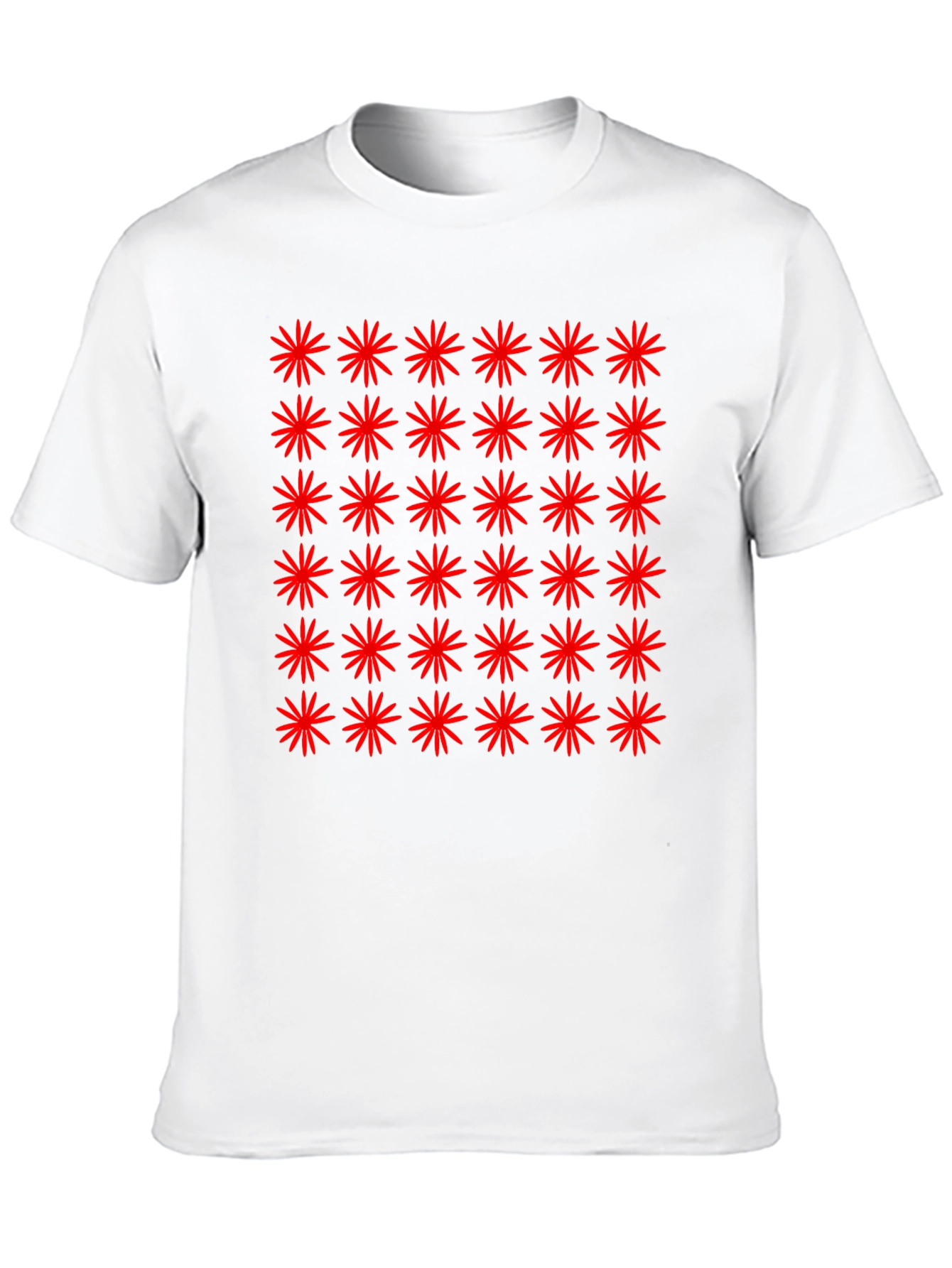 Red Starburst Pattern Black T-Shirt