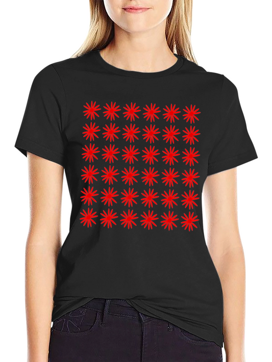 Red Starburst Pattern Black T-Shirt