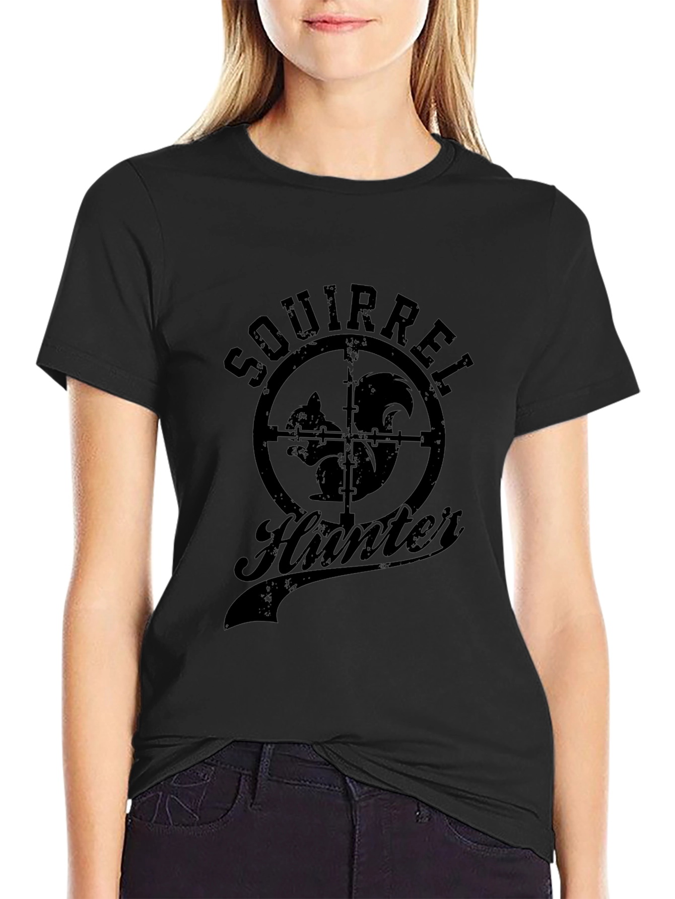 Squirrel Hunter Graphic Tee - Black Cotton T-Shirt