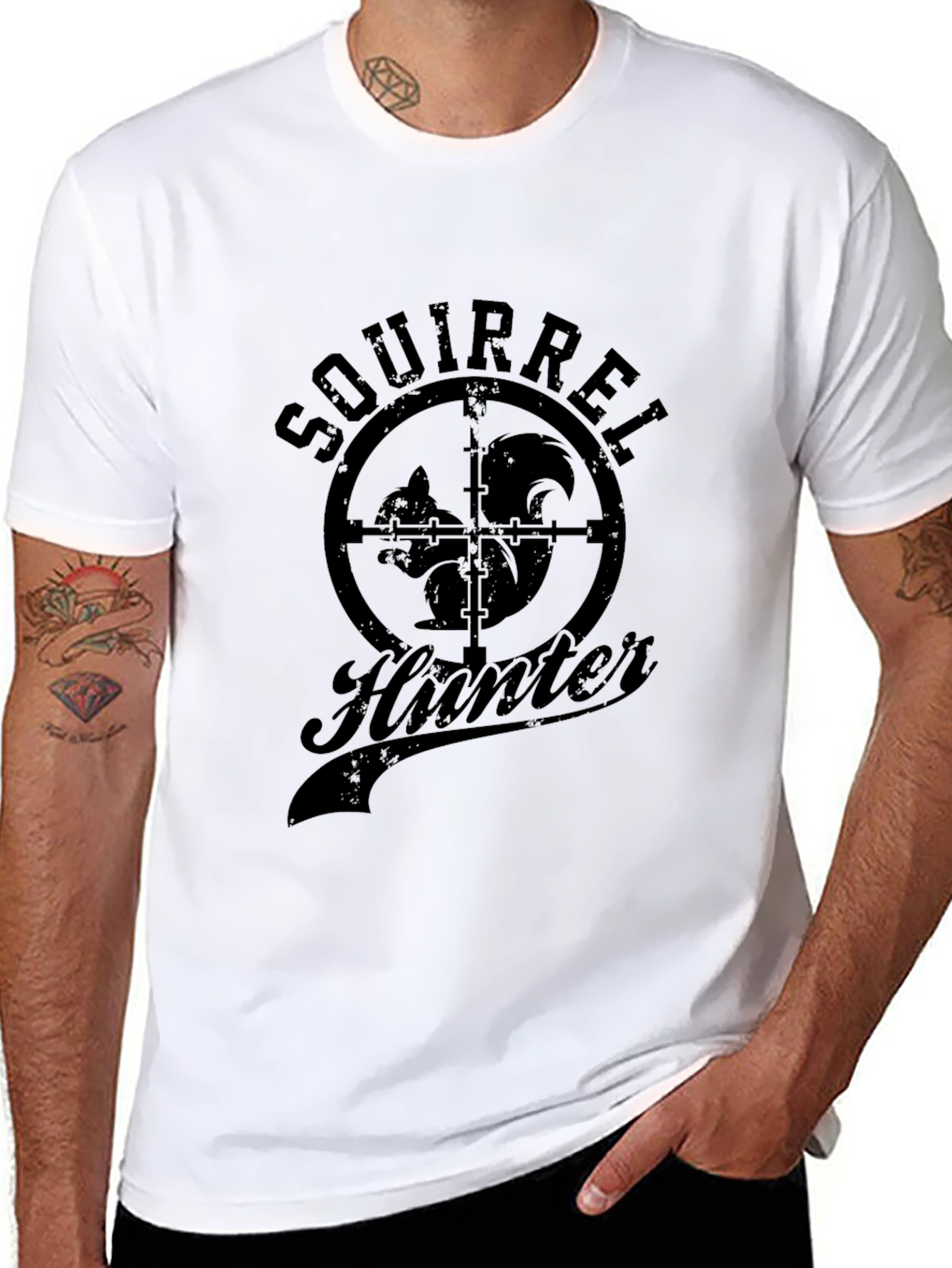 Squirrel Hunter Graphic Tee - Black Cotton T-Shirt