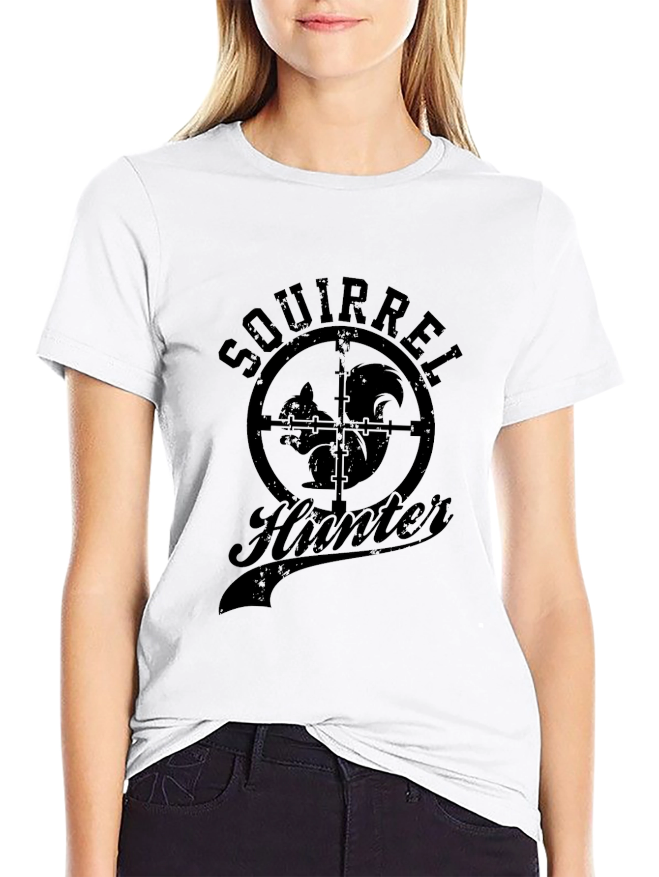Squirrel Hunter Graphic Tee - Black Cotton T-Shirt