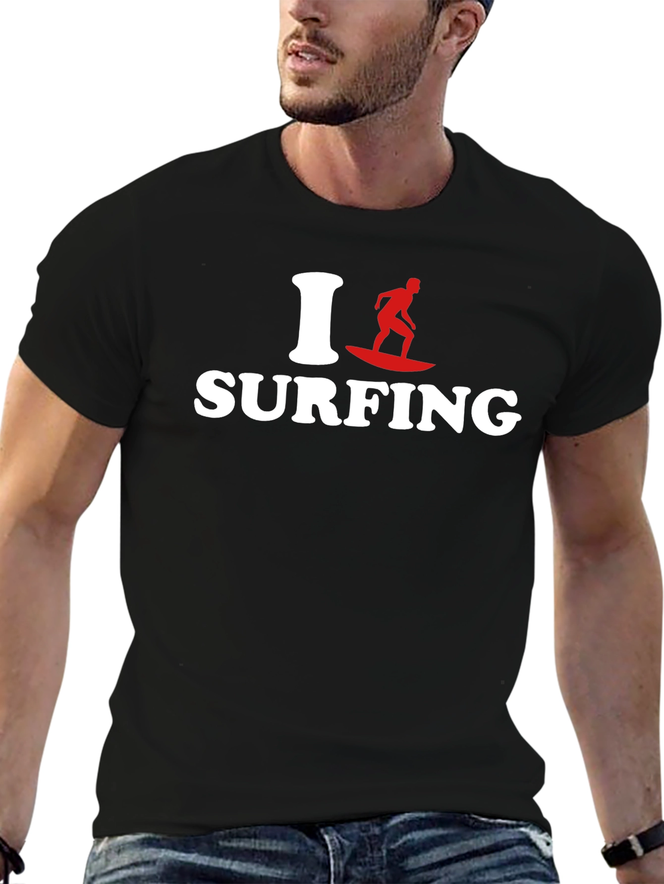 I Love Surfing Graphic Tee - Black