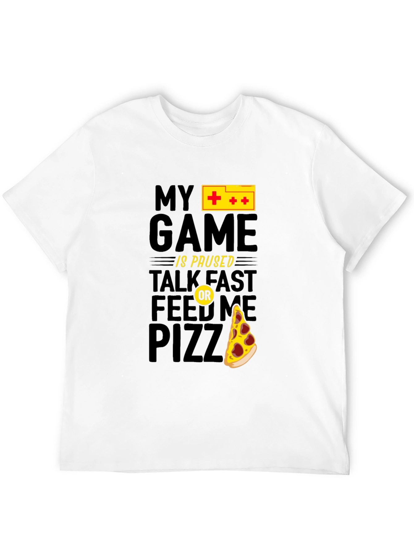 My Game is Paused Pizza Gamer Black Graphic Tee