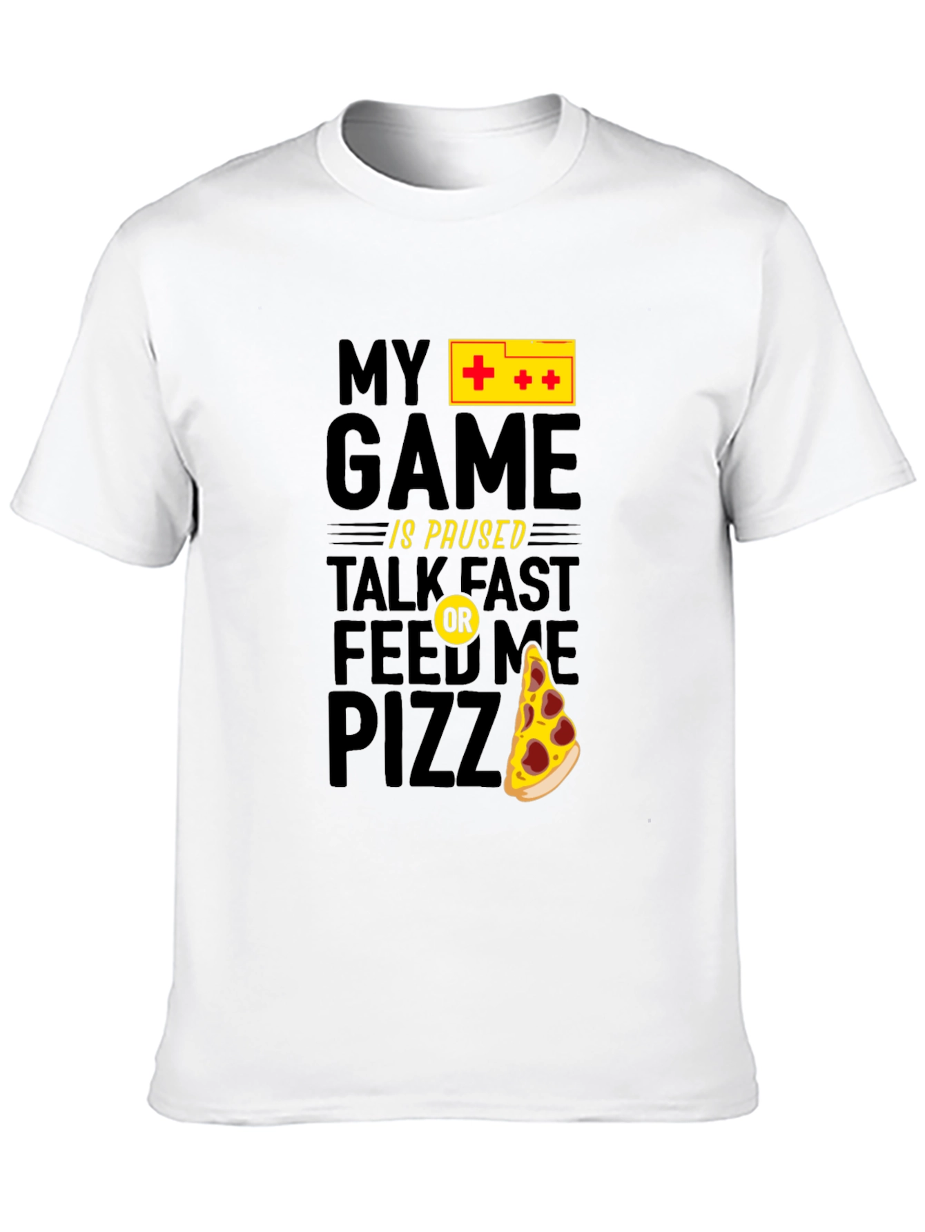 My Game is Paused Pizza Gamer Black Graphic Tee