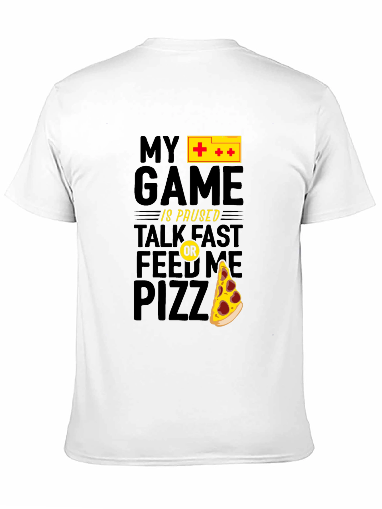 My Game is Paused Pizza Gamer Black Graphic Tee