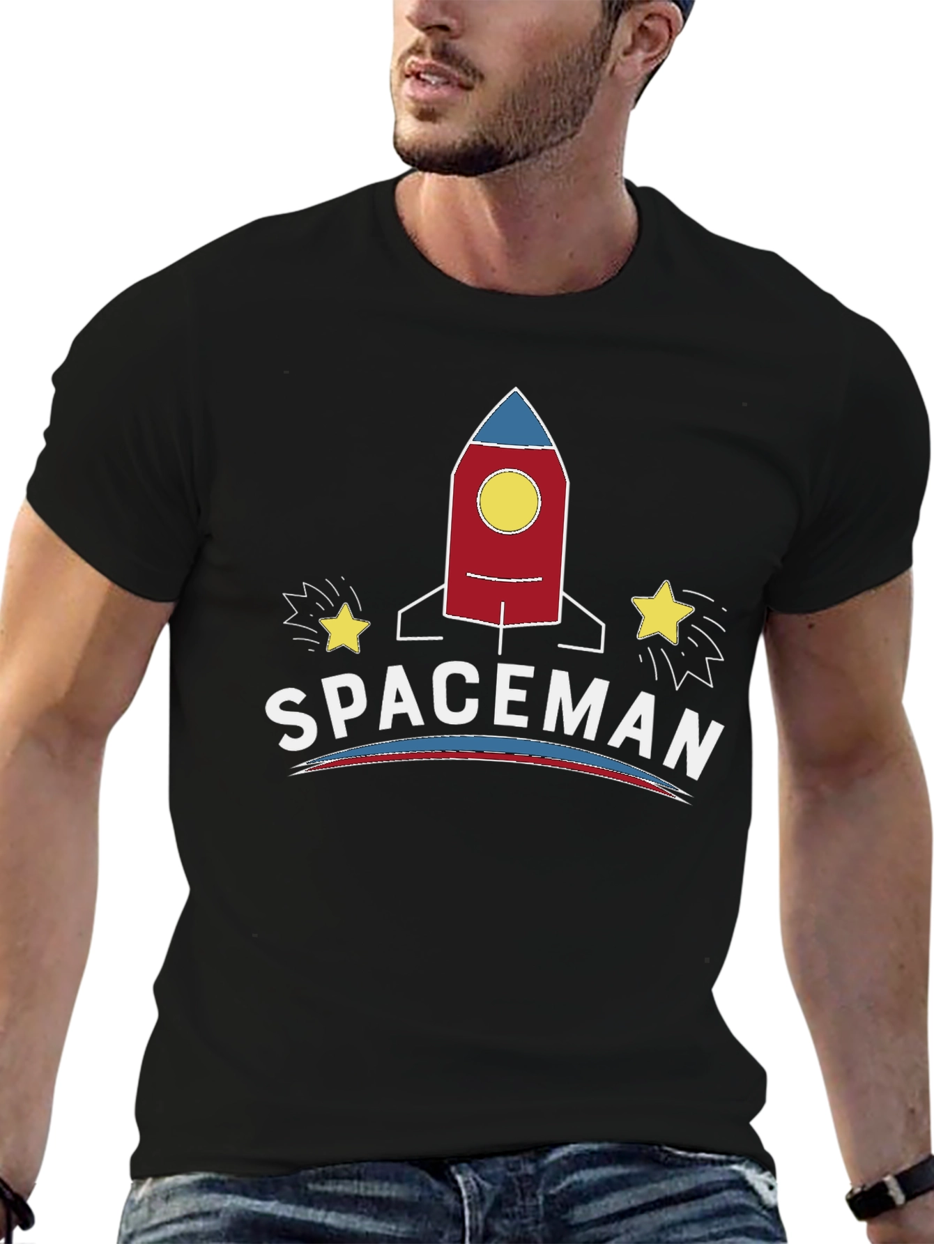 Spaceman Graphic T-Shirt - Retro Rocket Design