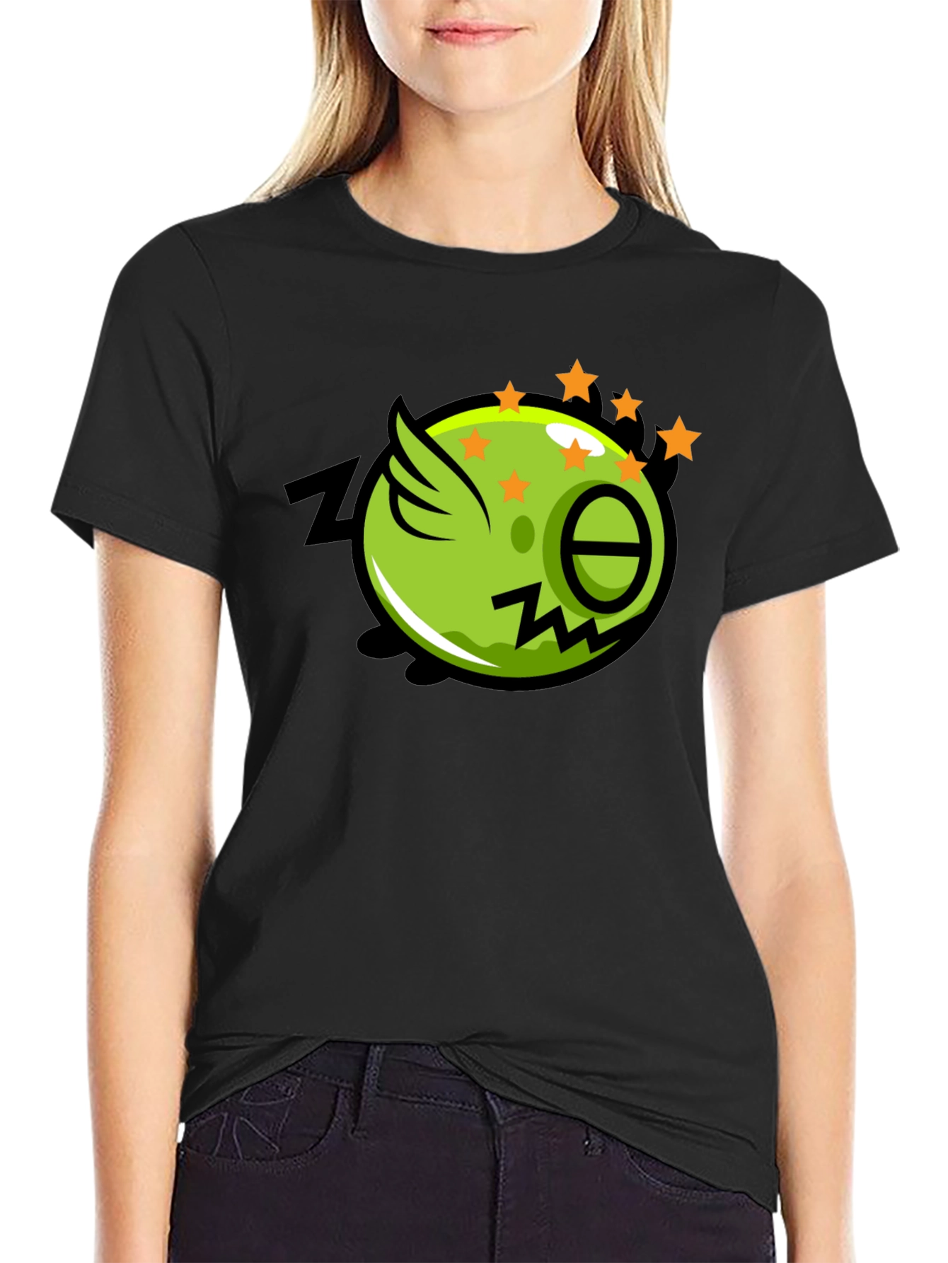 Zonked Green Cartoon Character Black T-Shirt
