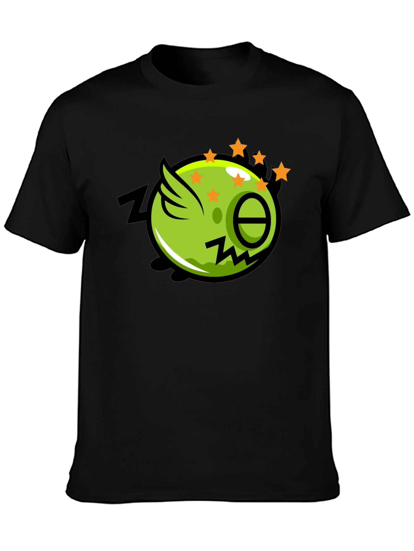 Zonked Green Cartoon Character Black T-Shirt