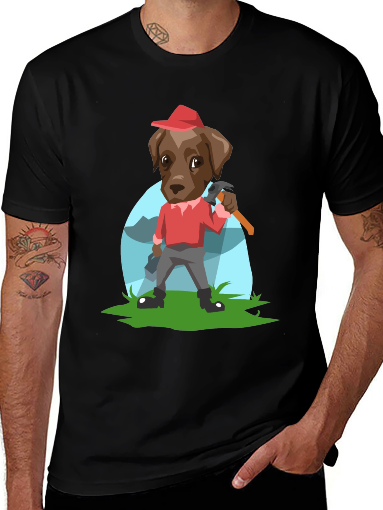 Cartoon Dog Lumberjack T-Shirt