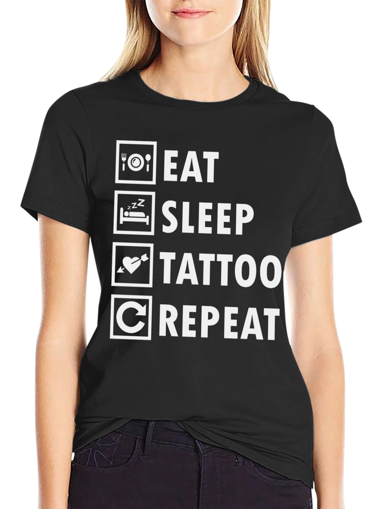 Eat Sleep Tattoo Repeat Black Graphic Tee