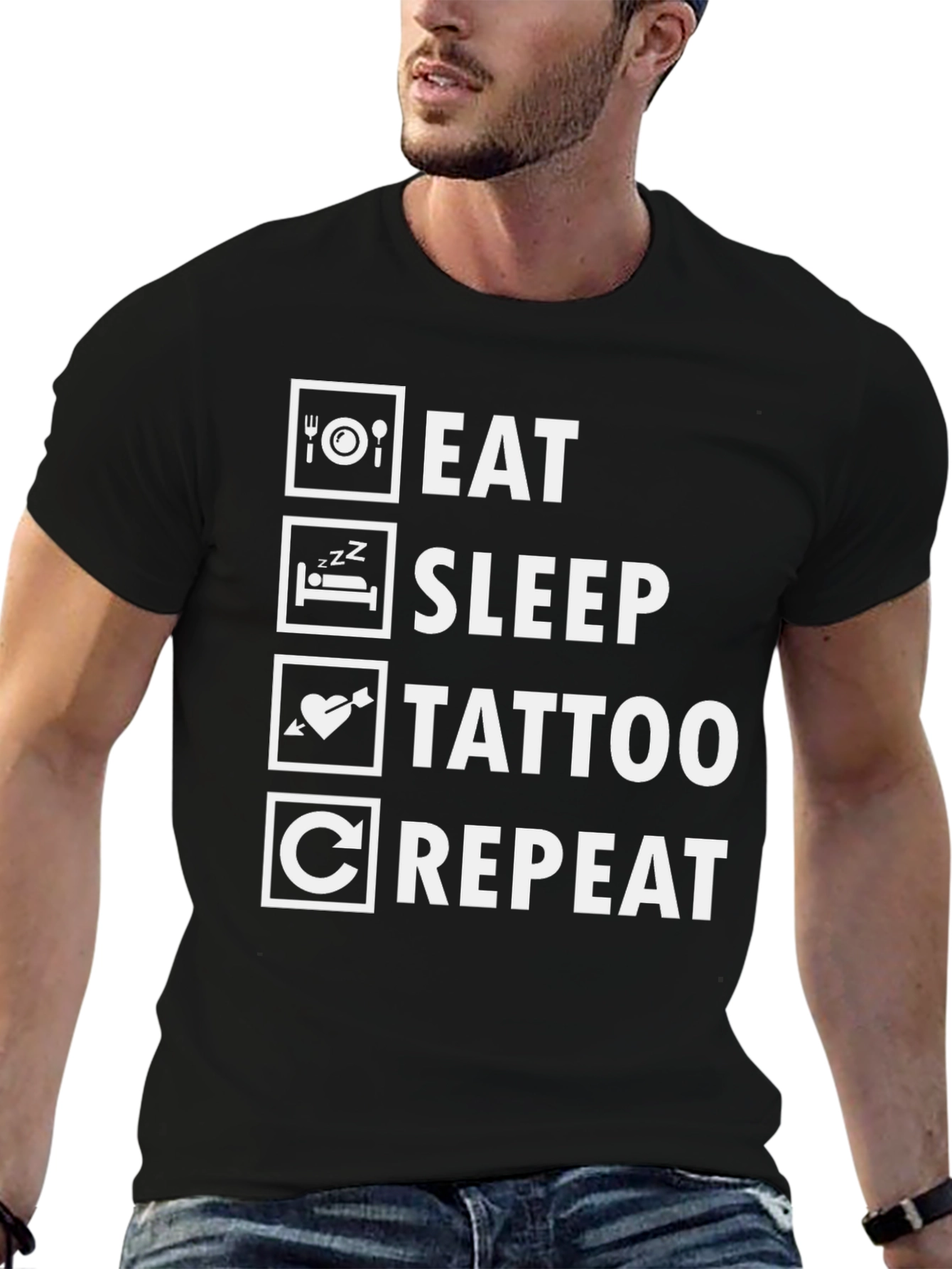 Eat Sleep Tattoo Repeat Black Graphic Tee