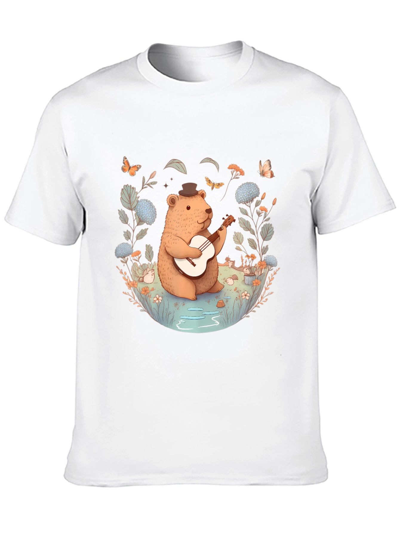 Bear Playing Guitar Graphic Tee - Black