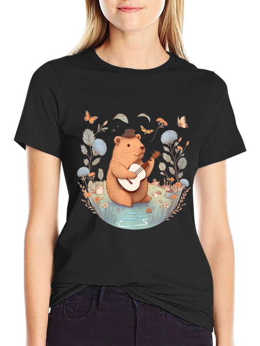 Bear Playing Guitar Graphic Tee - Black