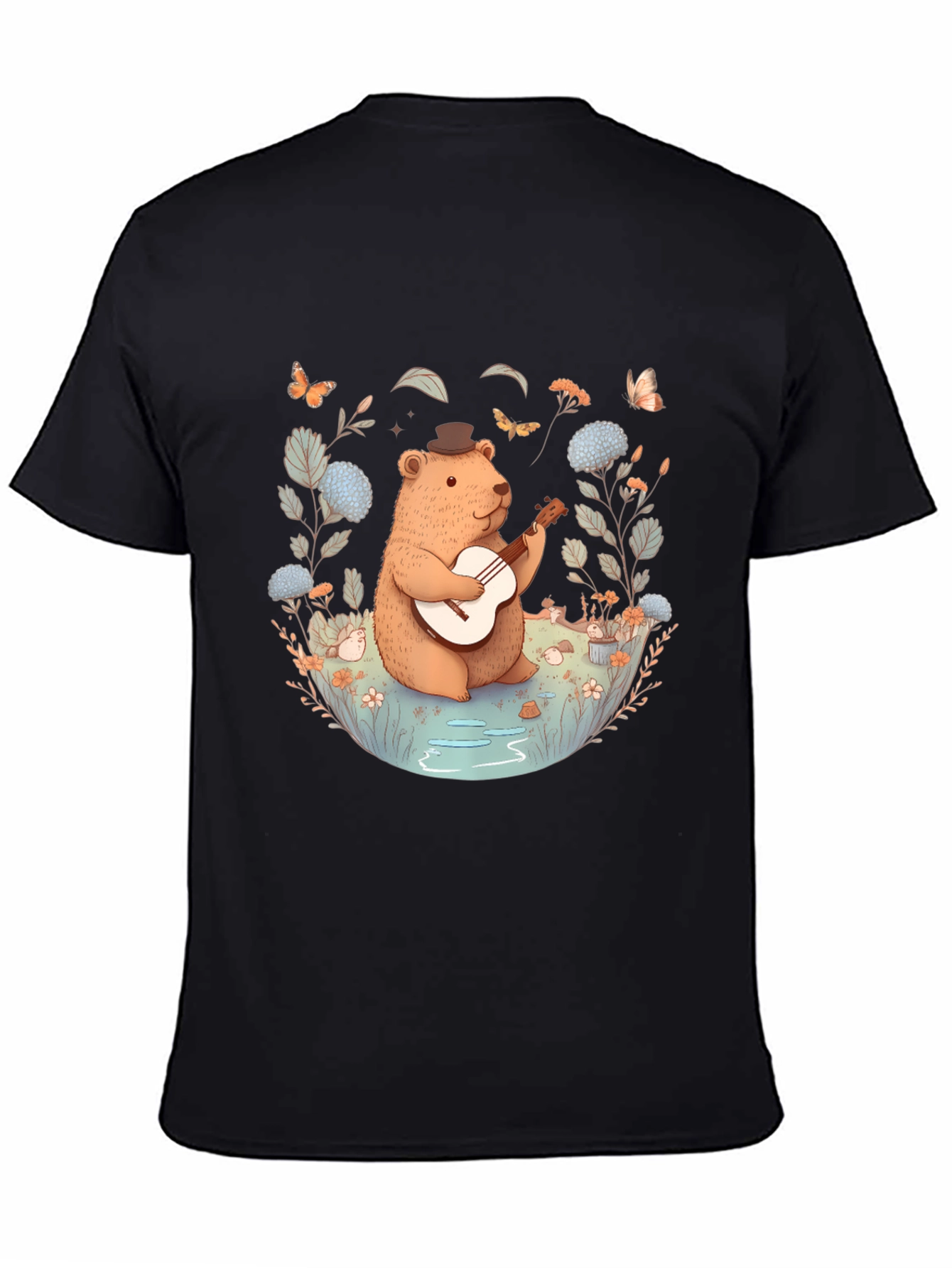 Bear Playing Guitar Graphic Tee - Black