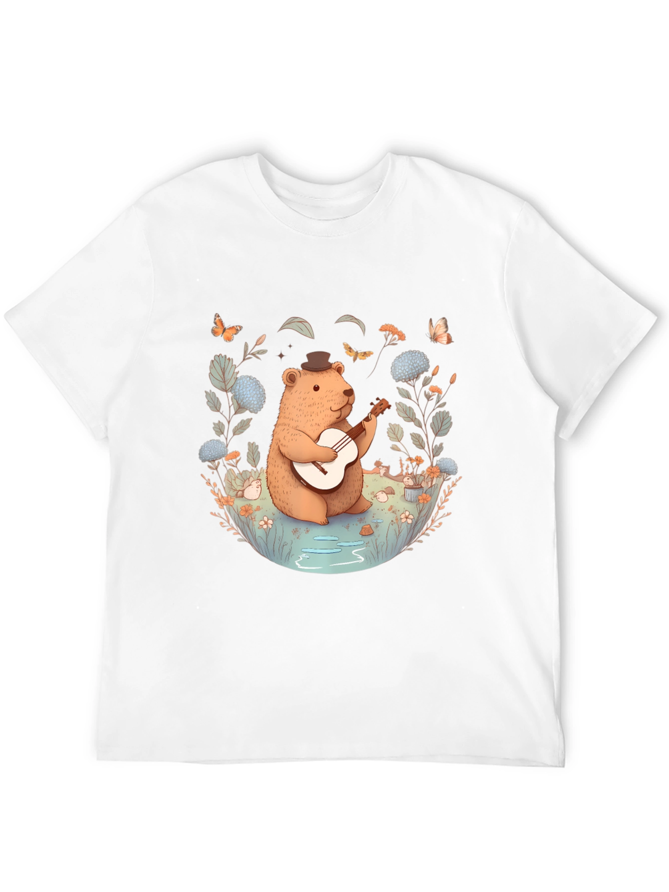 Bear Playing Guitar Graphic Tee - Black