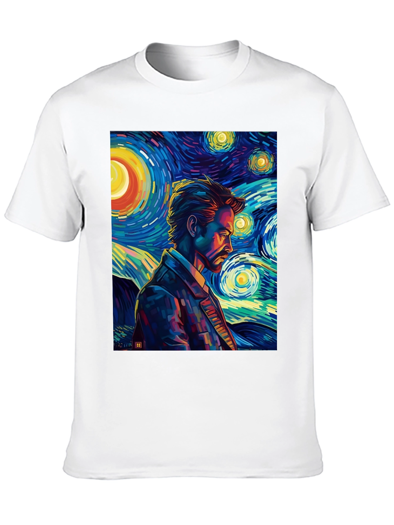 Starry Night Man Graphic Tee - Modern Art T-Shirt