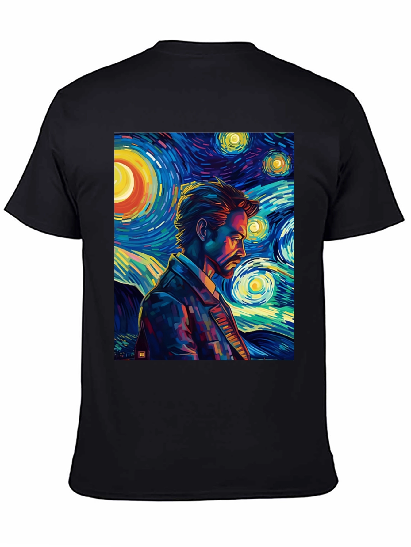 Starry Night Man Graphic Tee - Modern Art T-Shirt