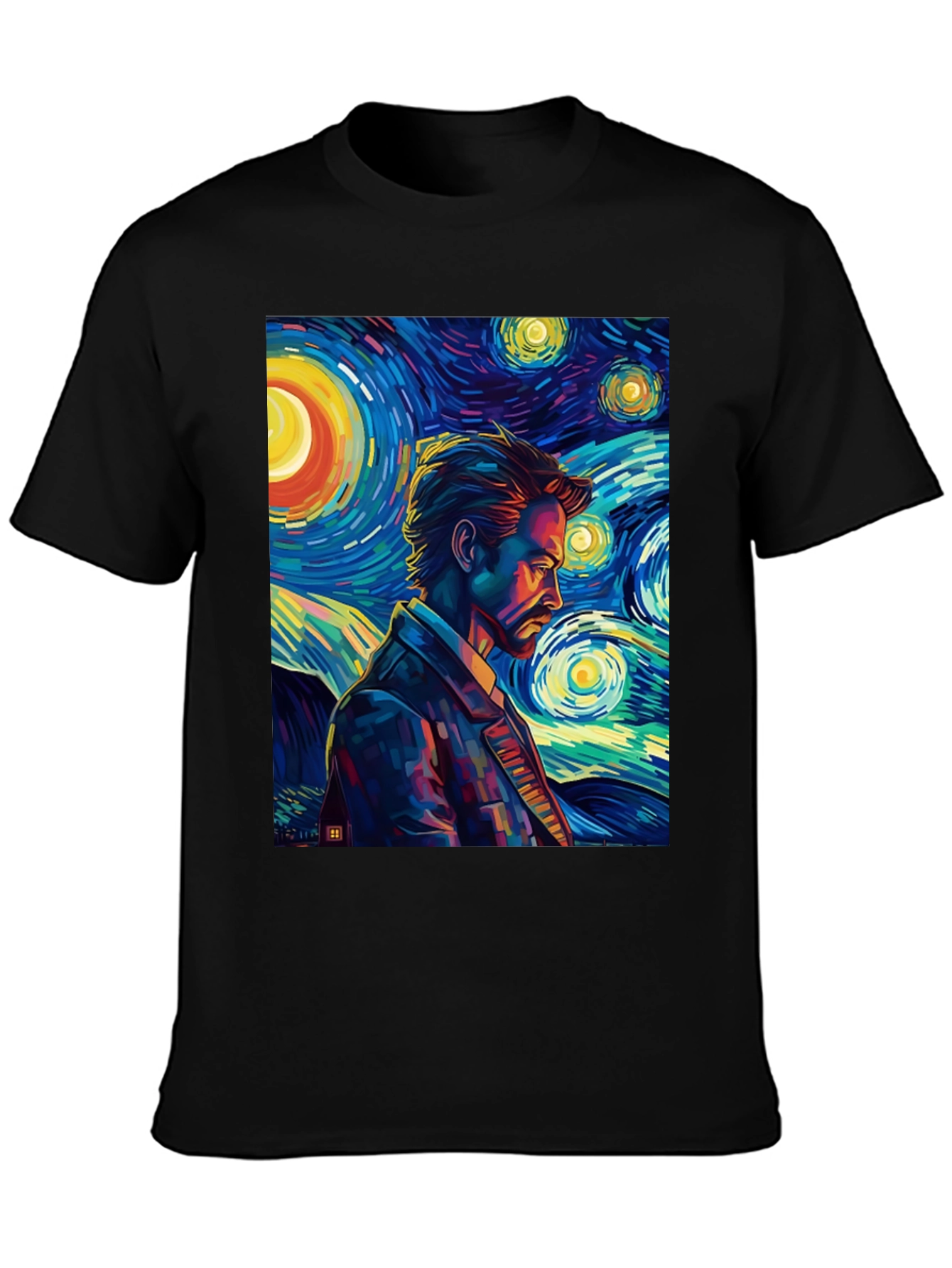 Starry Night Man Graphic Tee - Modern Art T-Shirt