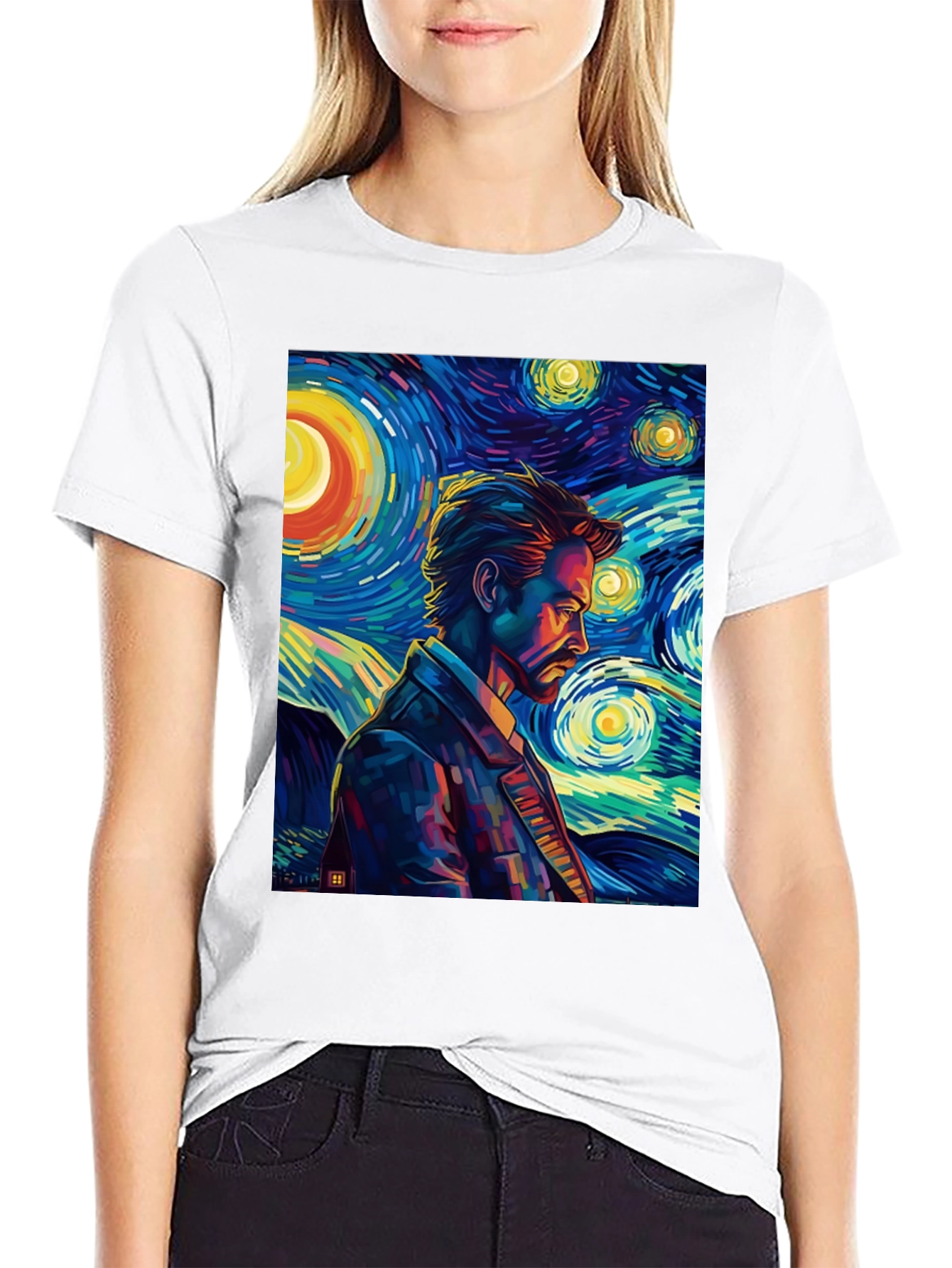 Starry Night Man Graphic Tee - Modern Art T-Shirt