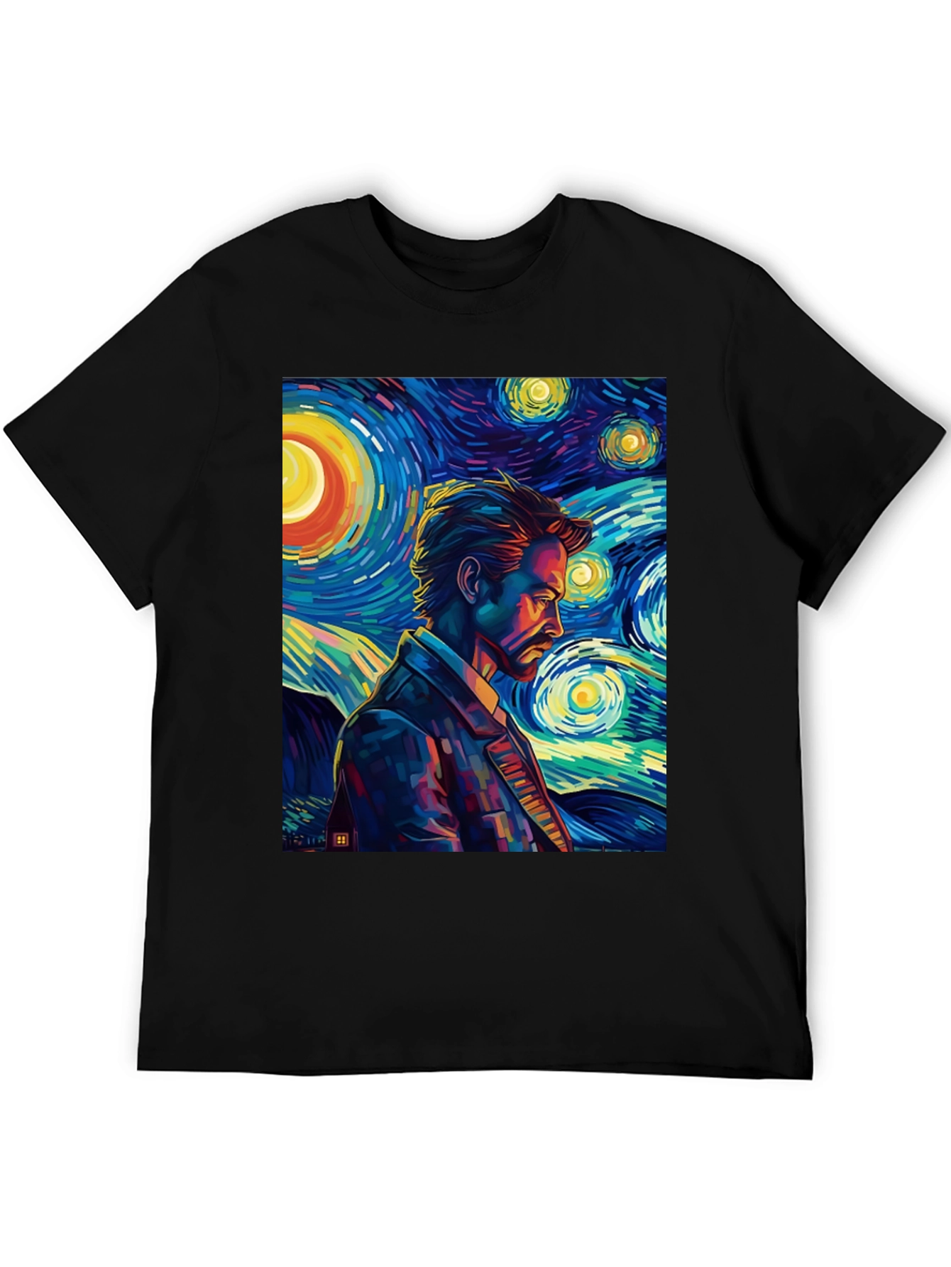 Starry Night Man Graphic Tee - Modern Art T-Shirt
