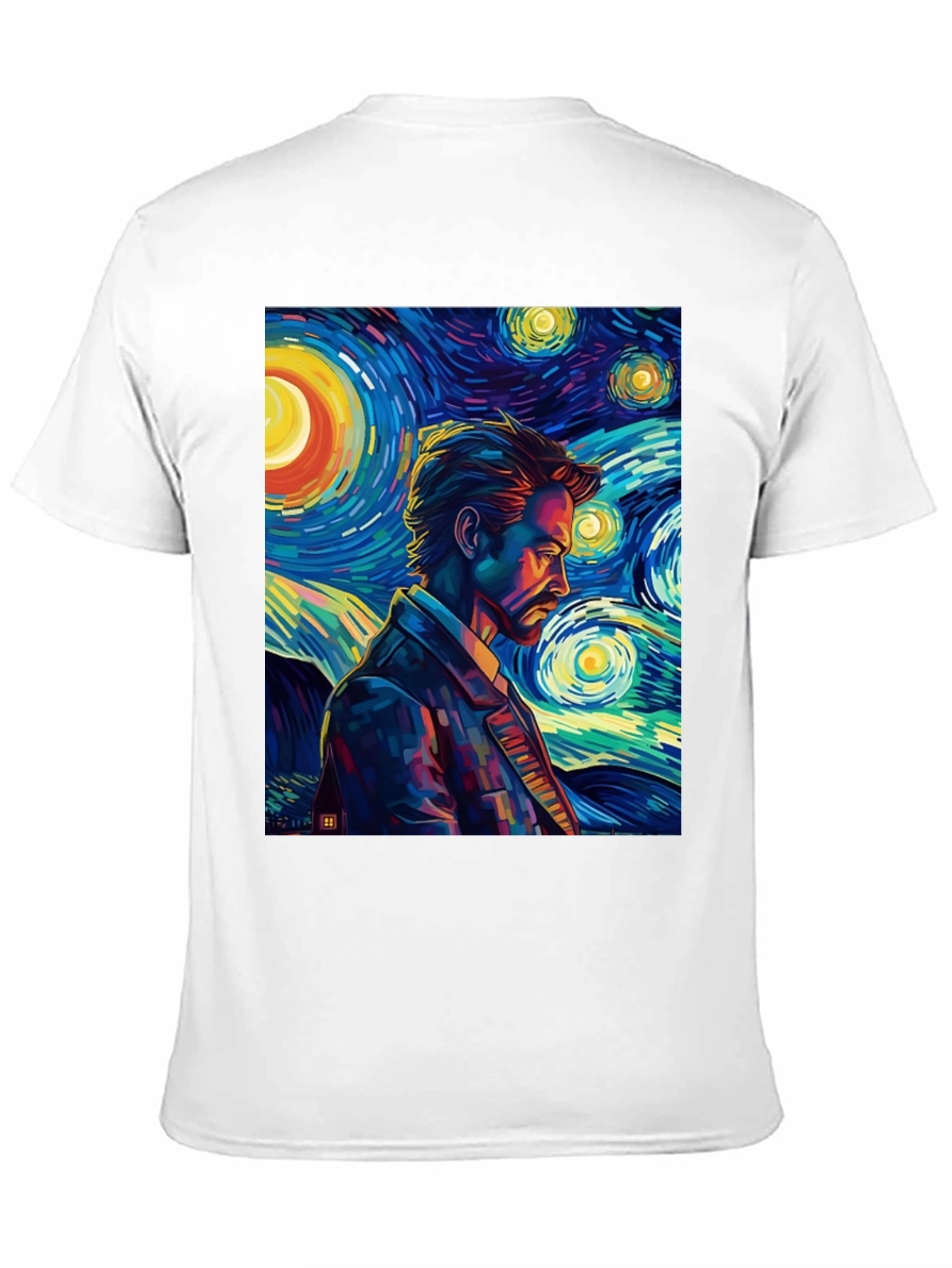 Starry Night Man Graphic Tee - Modern Art T-Shirt