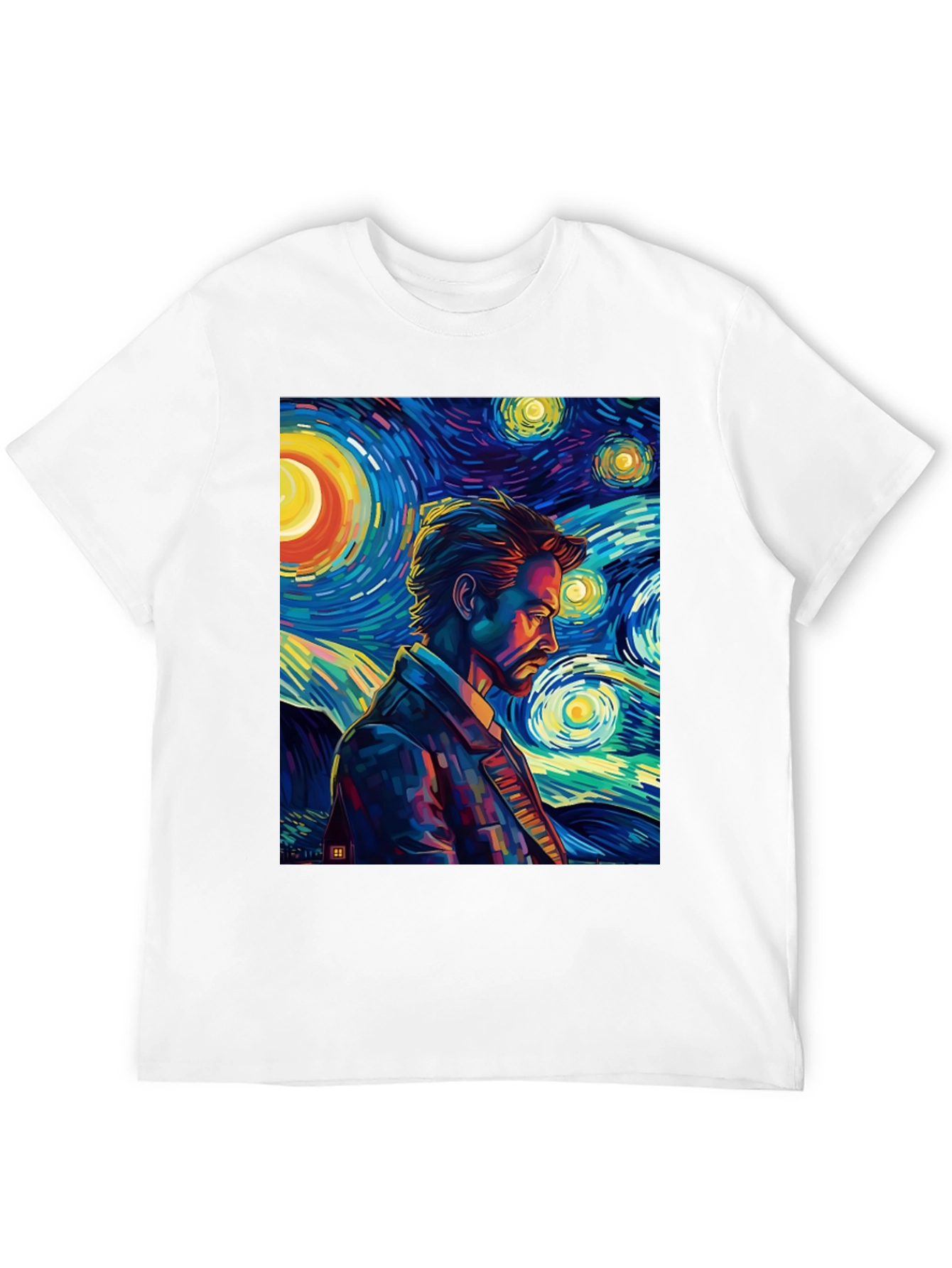 Starry Night Man Graphic Tee - Modern Art T-Shirt