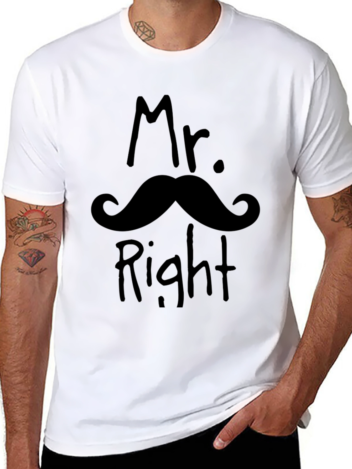 Mr. Right Mustache Graphic Novelty T-Shirt