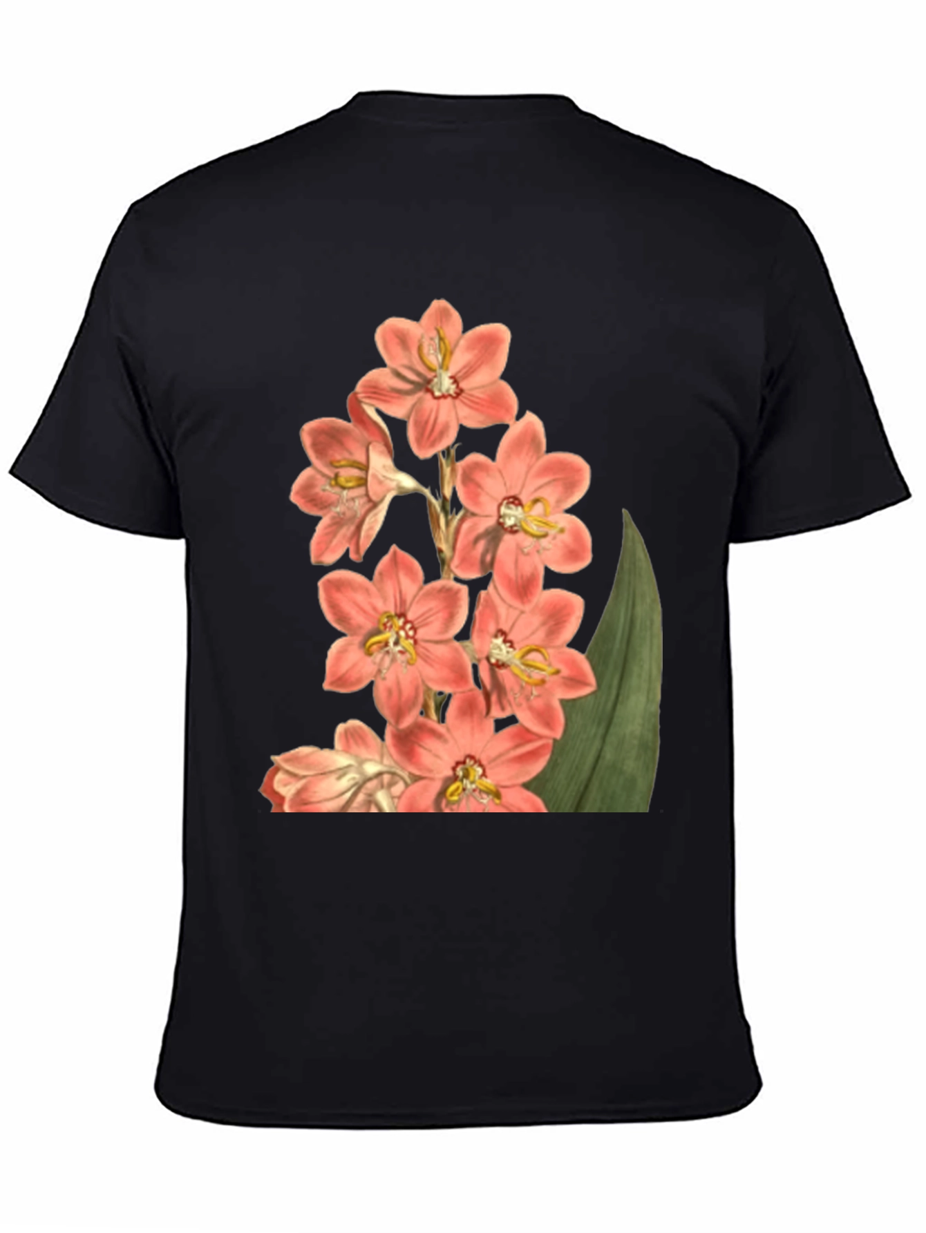 Floral Print T-Shirt - Black Cotton Blend