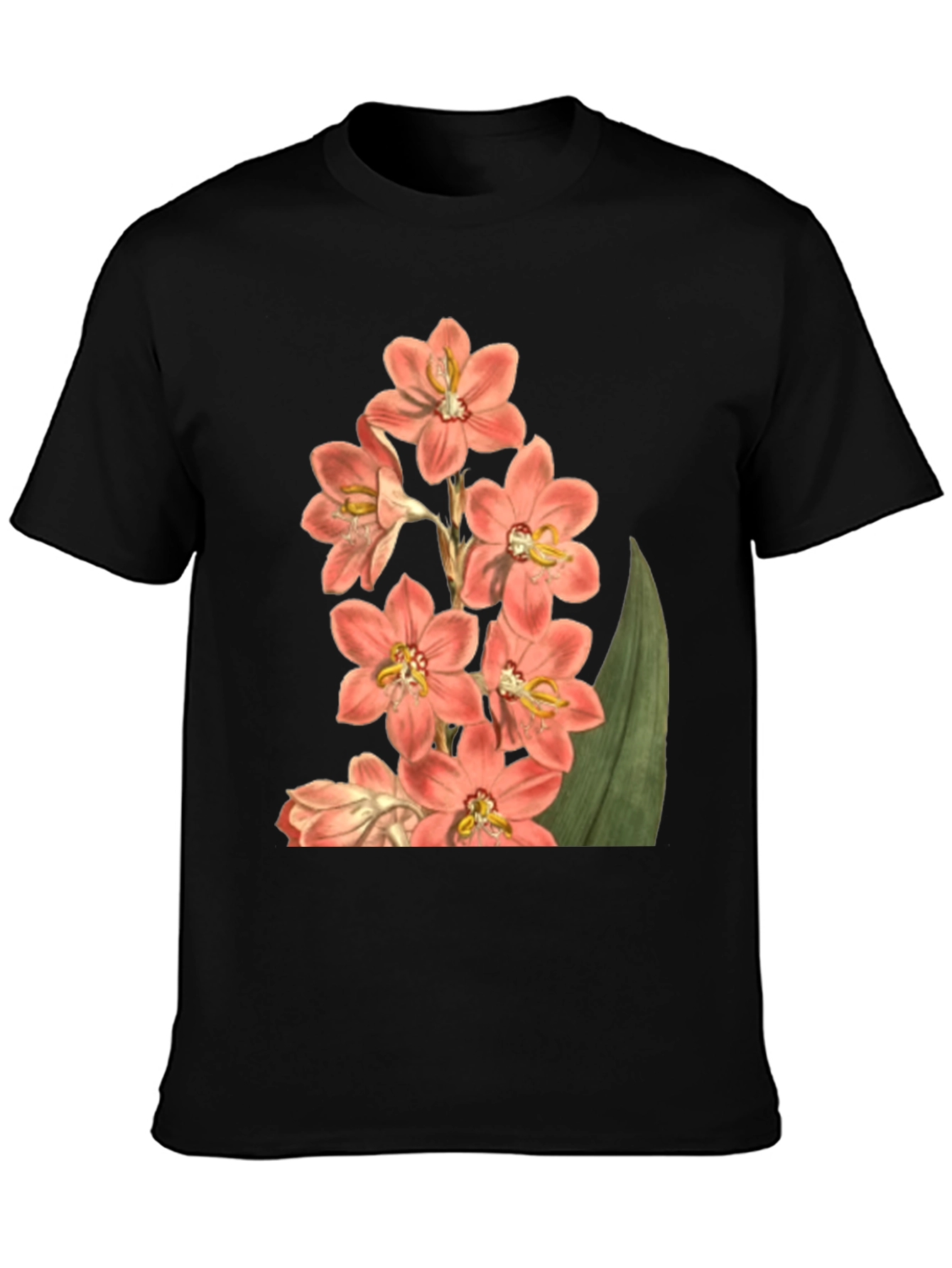 Floral Print T-Shirt - Black Cotton Blend