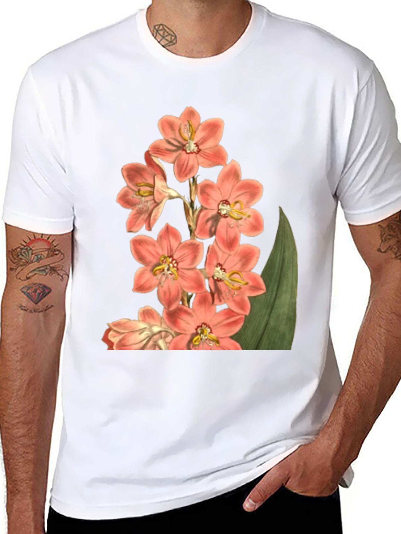 Floral Print T-Shirt - Black Cotton Blend