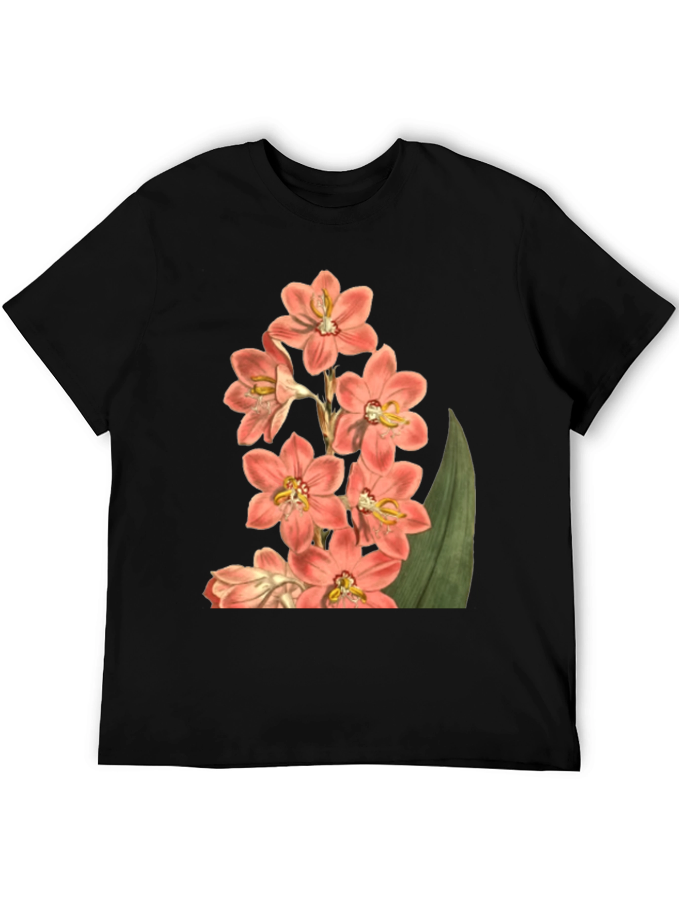 Floral Print T-Shirt - Black Cotton Blend