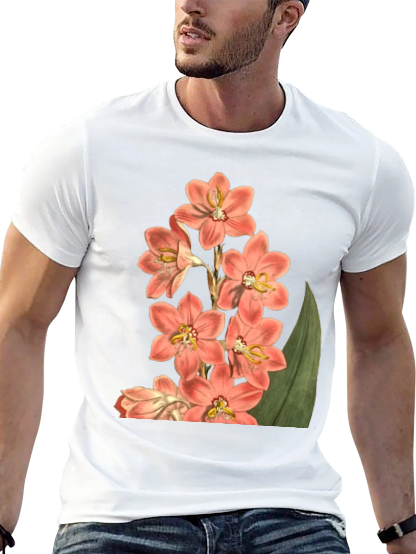 Floral Print T-Shirt - Black Cotton Blend