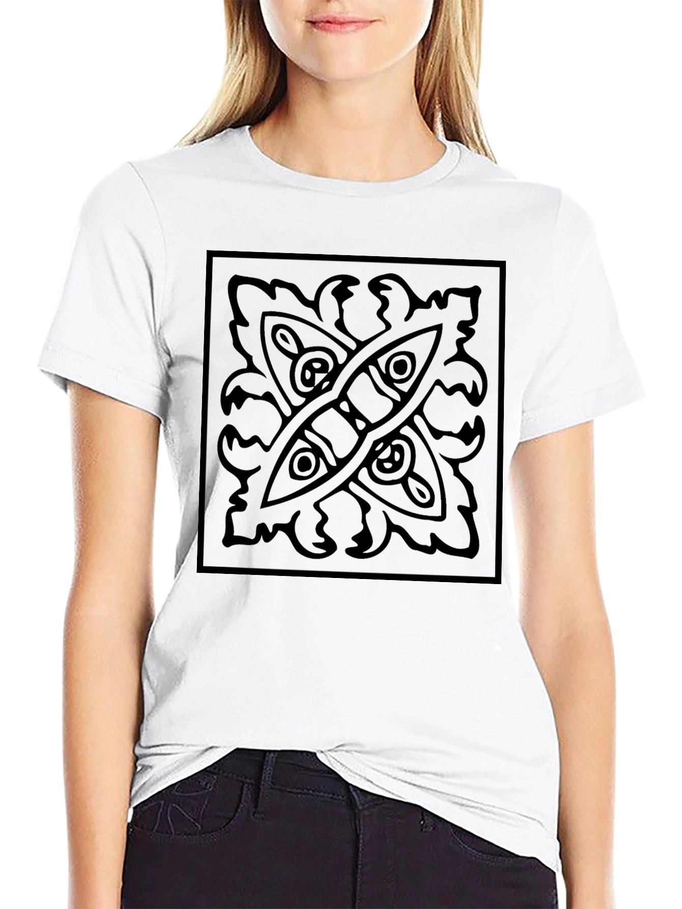 Black Graphic Tee: Abstract Square Design