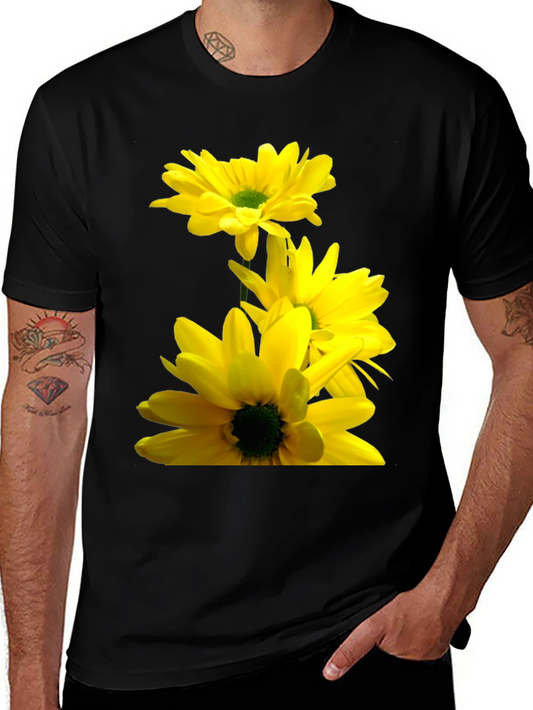 Black T-Shirt with Yellow Daisy Flower Print