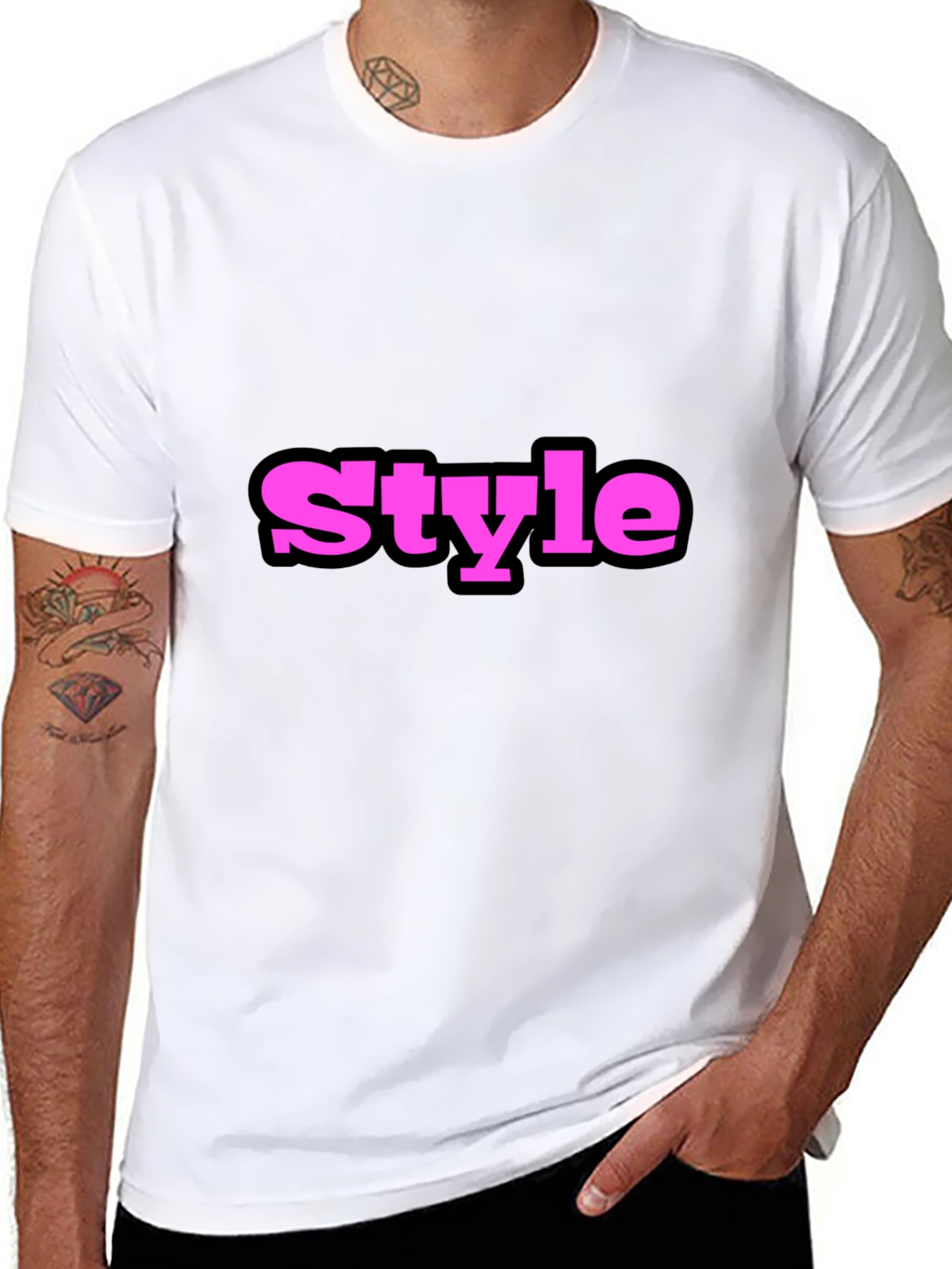 Stylish Black T-Shirt with Bold Pink Style Print