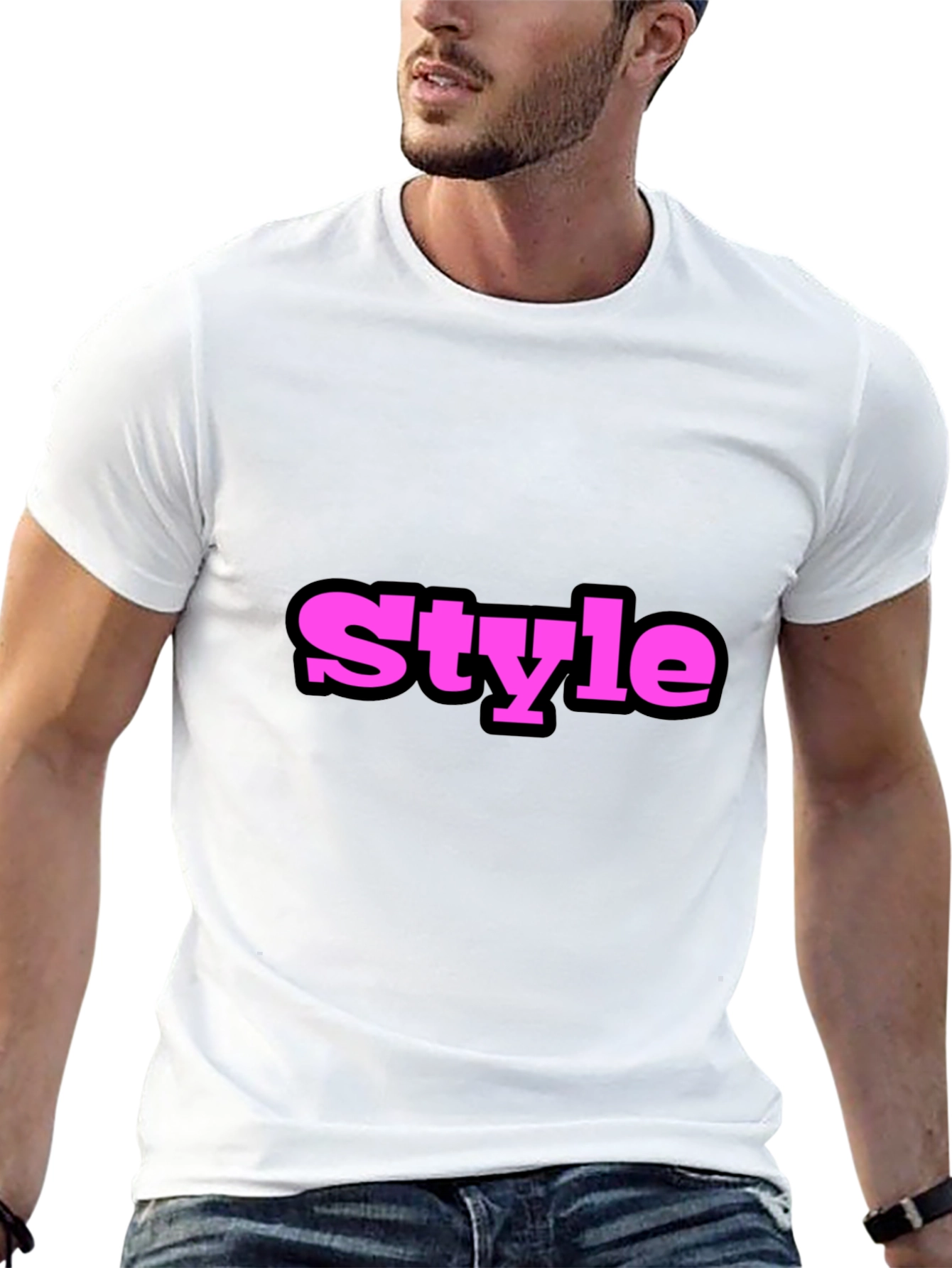 Stylish Black T-Shirt with Bold Pink Style Print