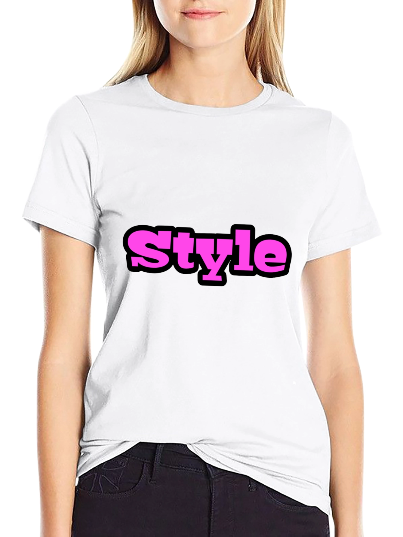 Stylish Black T-Shirt with Bold Pink Style Print