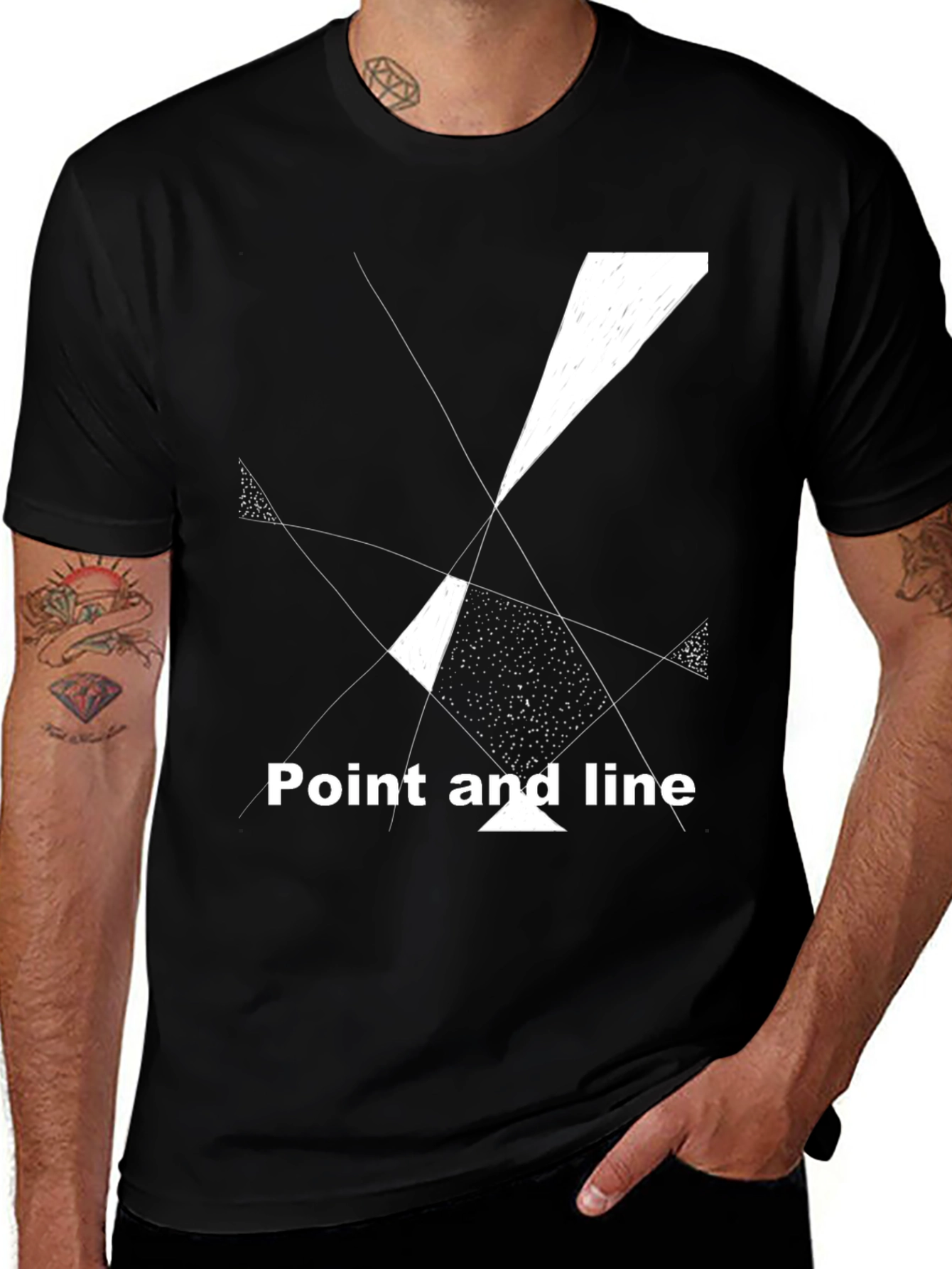 Abstract Geometric Tee: Point and Line Black T-Shirt