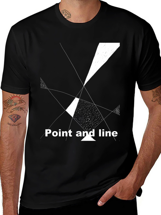 Abstract Geometric Tee: Point and Line Black T-Shirt