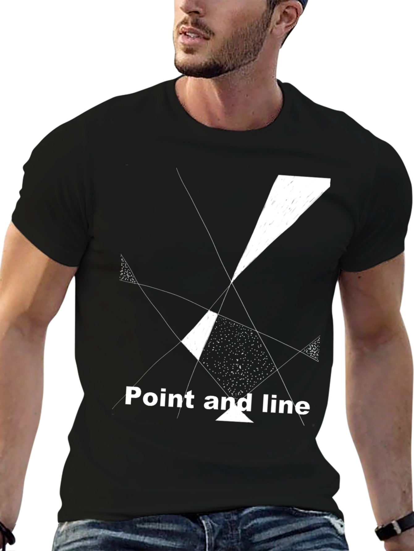 Abstract Geometric Tee: Point and Line Black T-Shirt