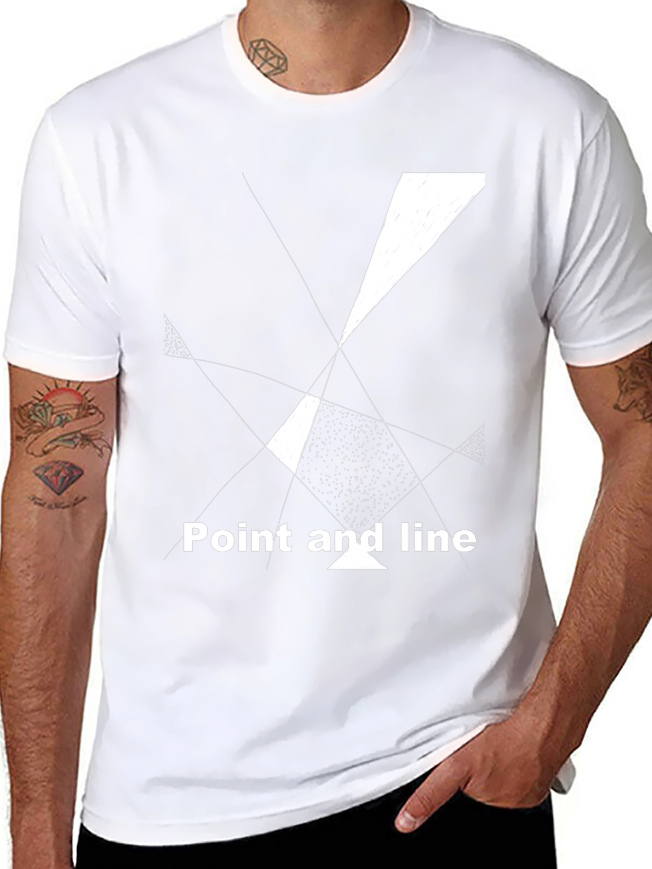 Abstract Geometric Tee: Point and Line Black T-Shirt