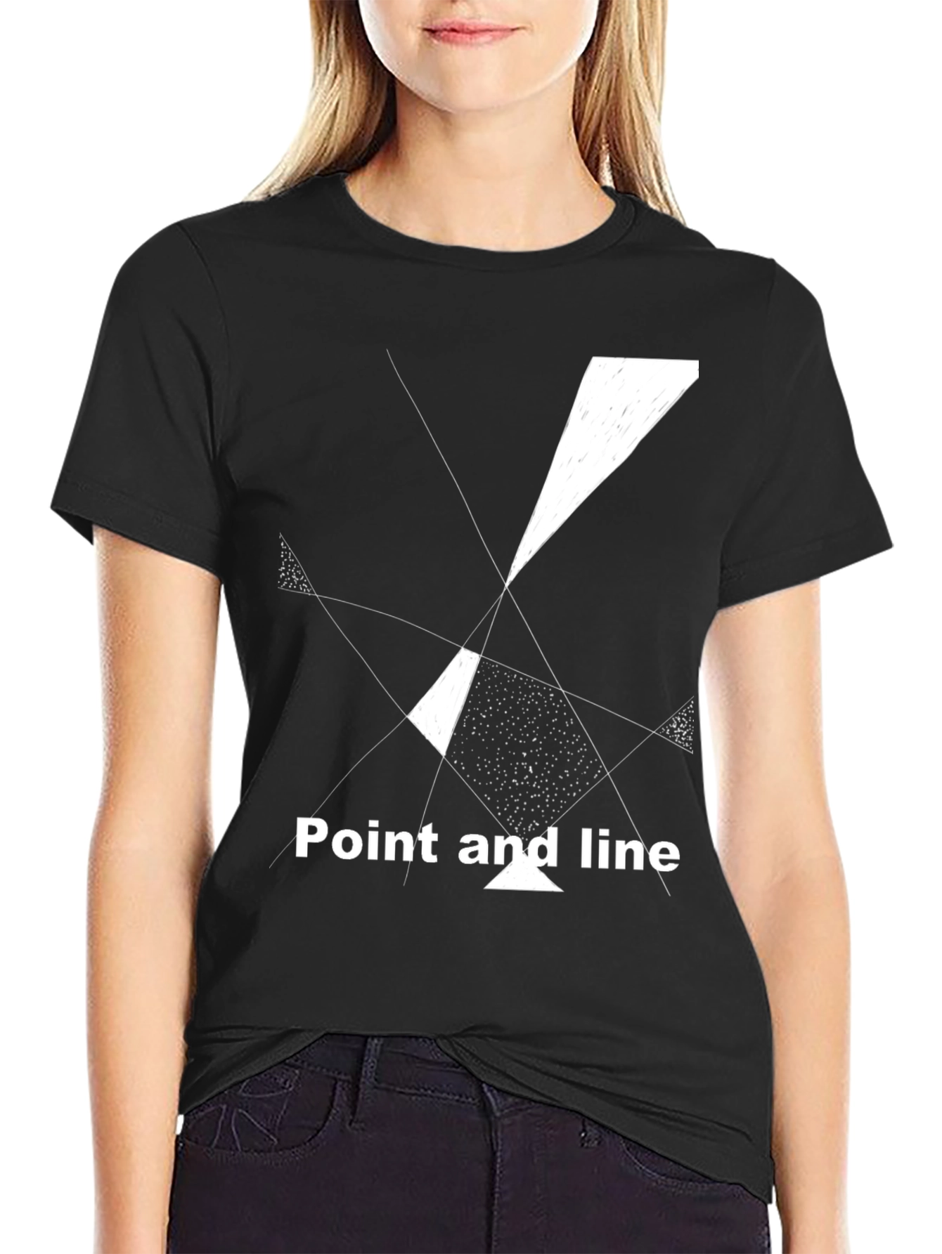 Abstract Geometric Tee: Point and Line Black T-Shirt