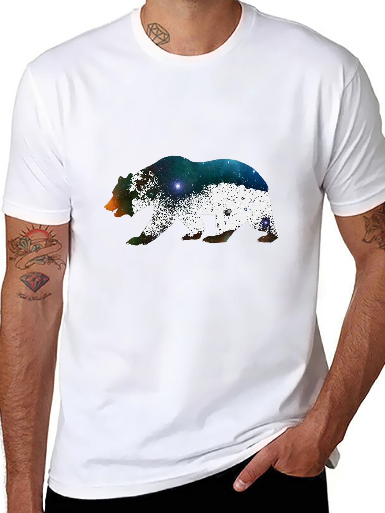 Bear Galaxy Print Black T-Shirt