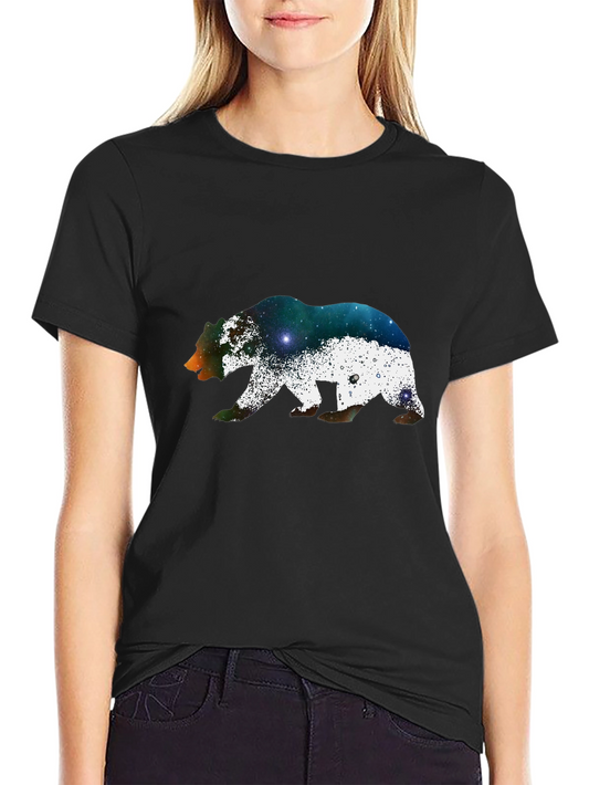 Bear Galaxy Print Black T-Shirt