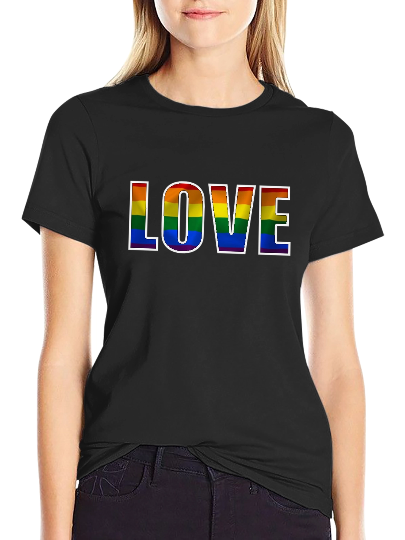 Rainbow LOVE Graphic Black T-Shirt