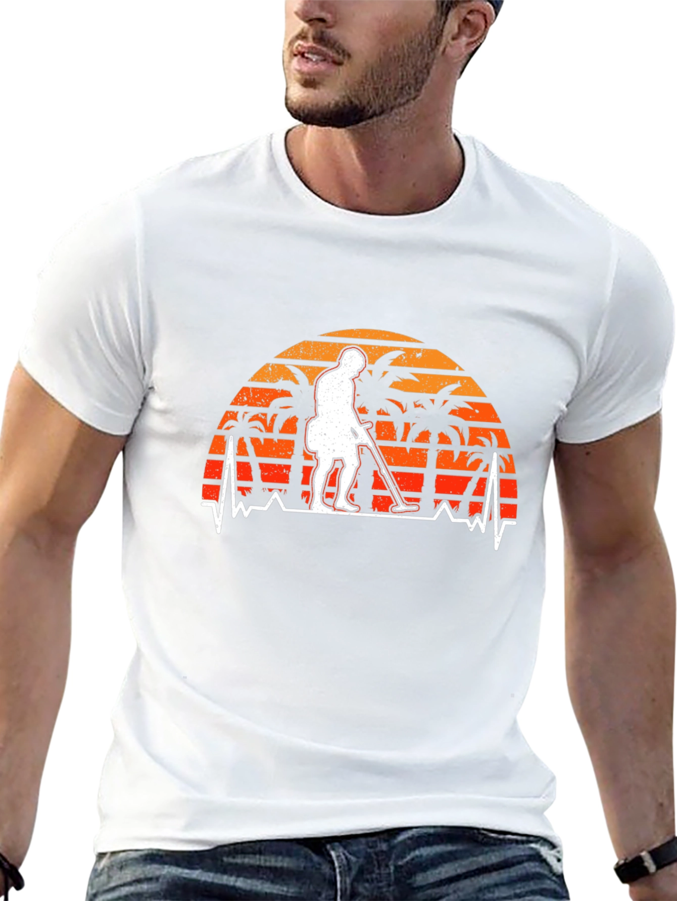 Metal Detector T-Shirt Palm Tree Sunset Pulse